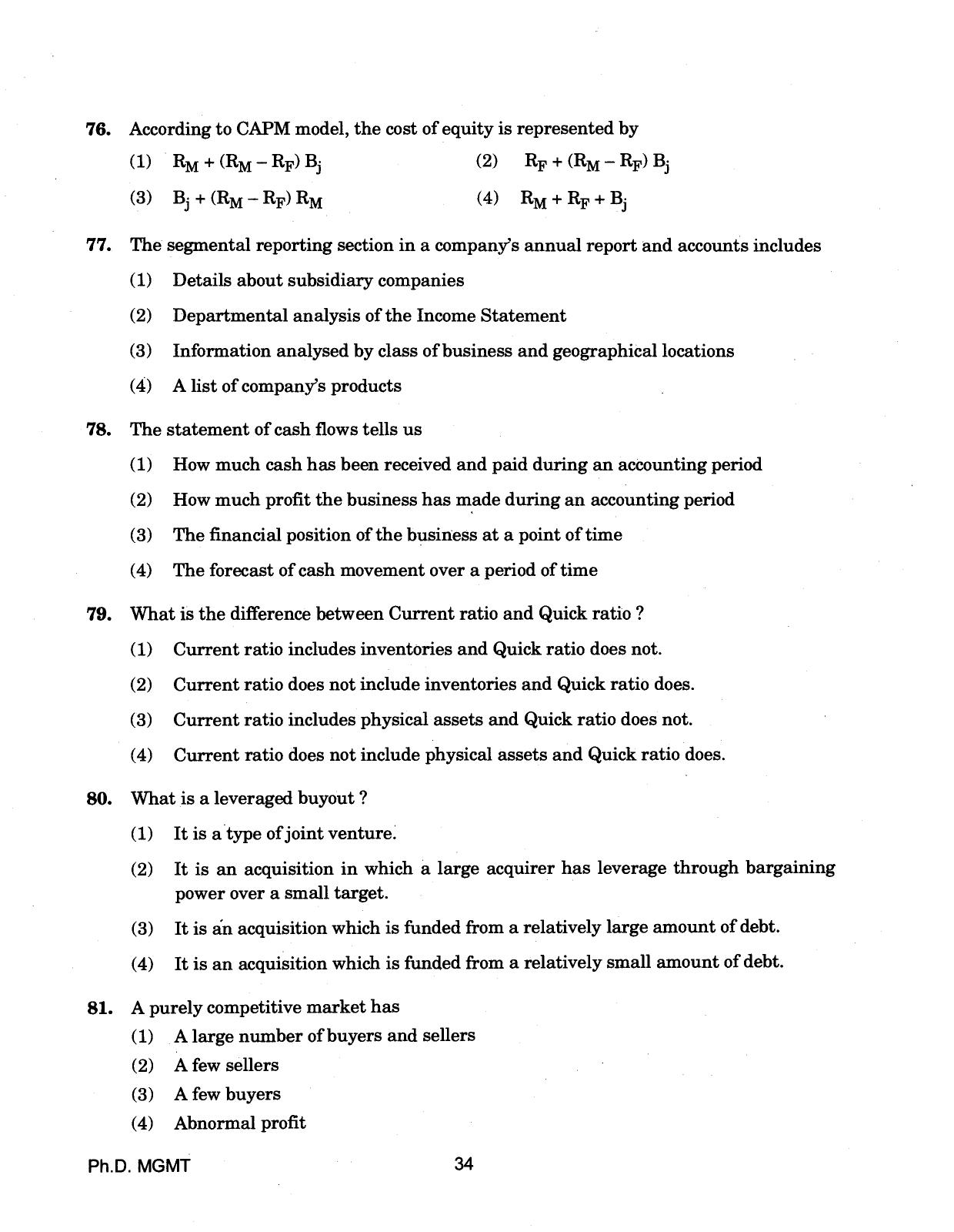 IGNOU PhD Entrance Test Ph.D (Management) 2018 Question Paper - Page 34