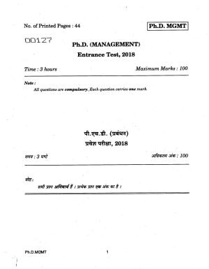 IGNOU PhD Entrance Test Ph.D (Management) 2018 Question Paper