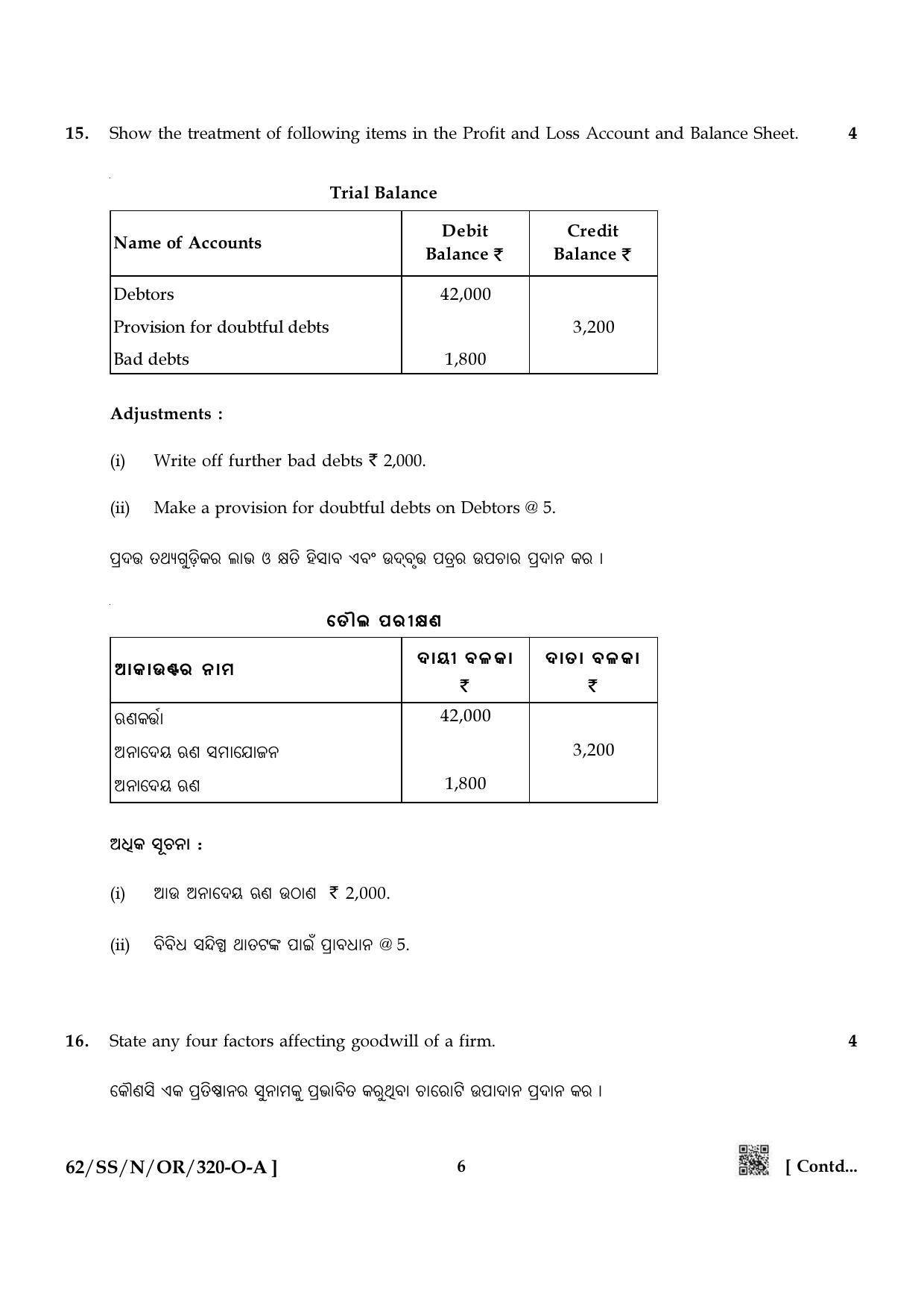 NIOS October 2021 Class 12 Accountancy (Odia Medium) Question Paper - Page 6