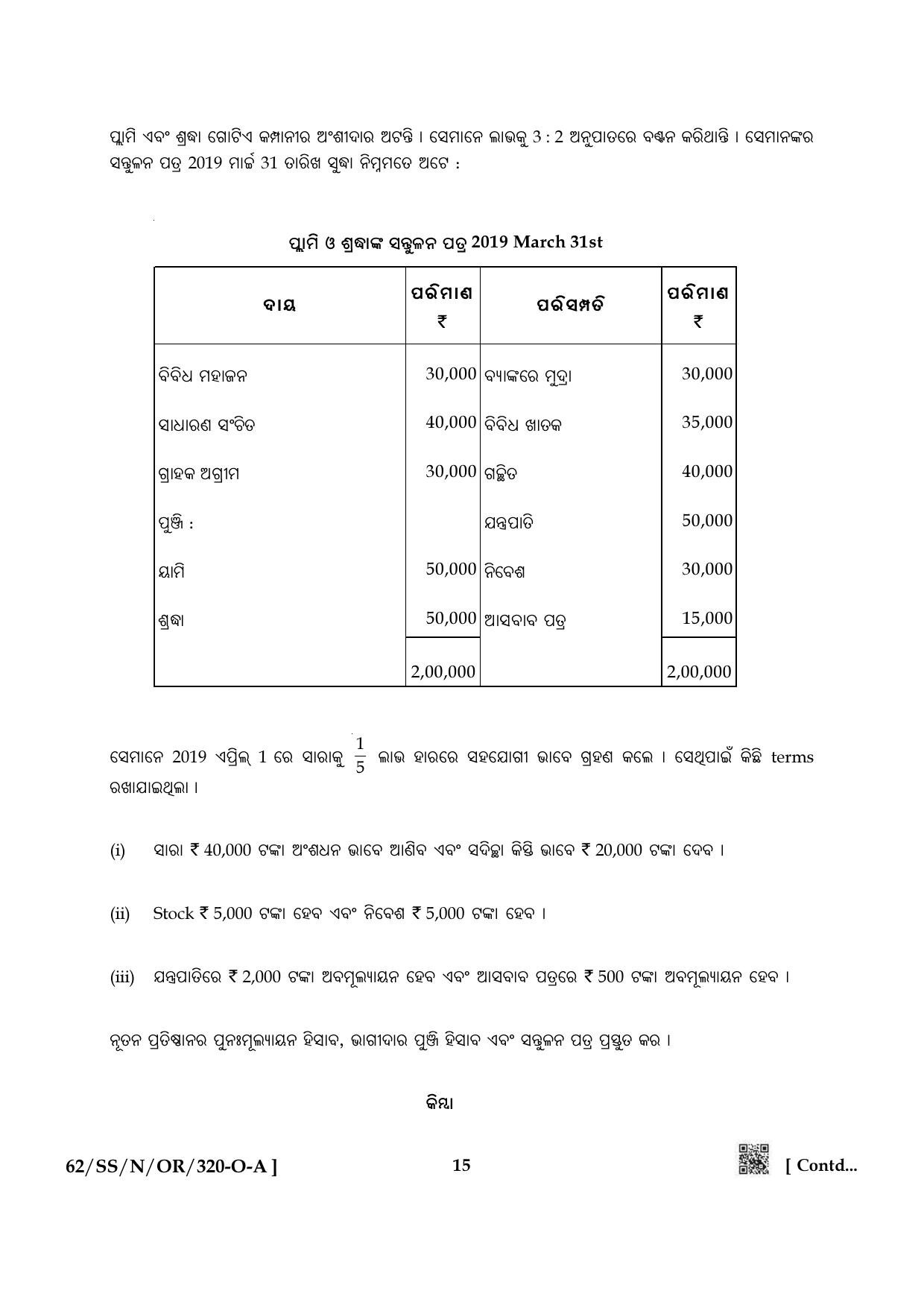NIOS October 2021 Class 12 Accountancy (Odia Medium) Question Paper - Page 15