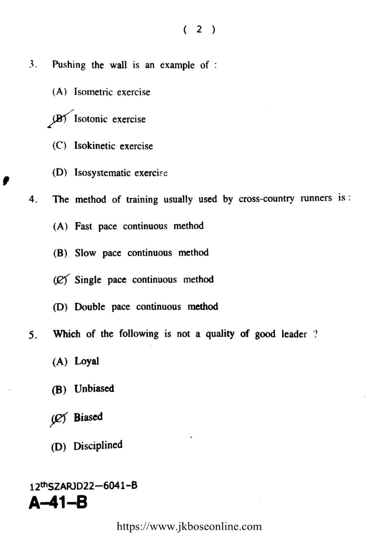 JKBOSE Class 12 Physical-Education 6041-B Question Papers 2022 - Page 2