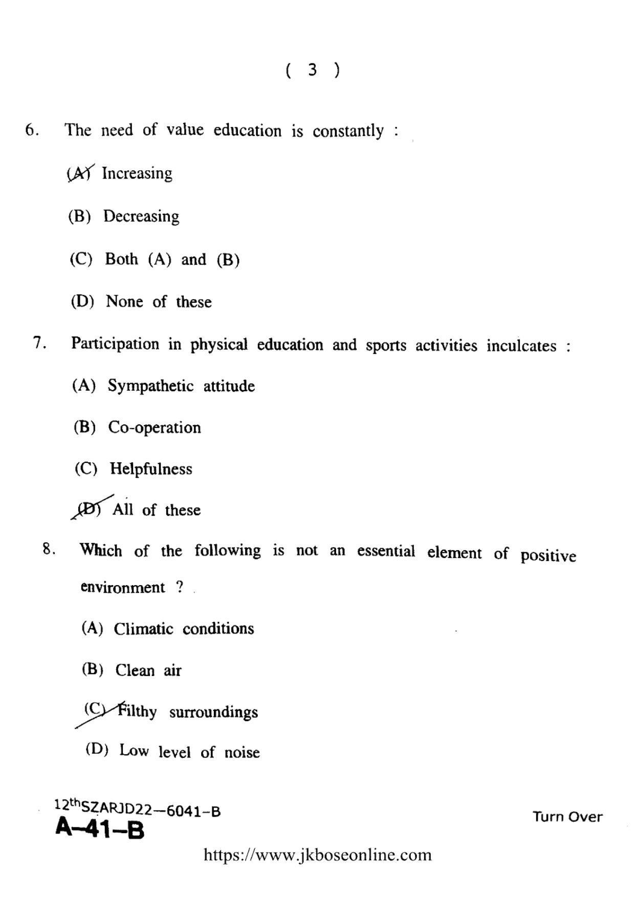 JKBOSE Class 12 Physical-Education 6041-B Question Papers 2022 - Page 3