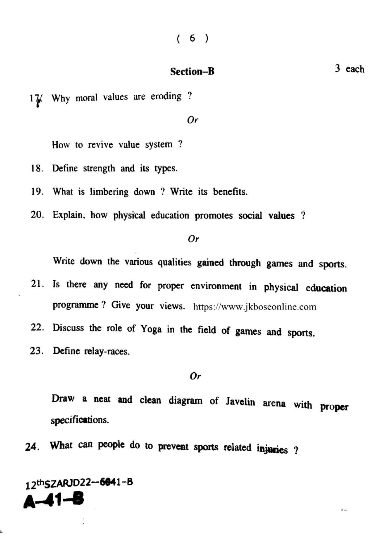 JKBOSE Class 12 Physical-Education 6041-B Question Papers 2022 - Page 6