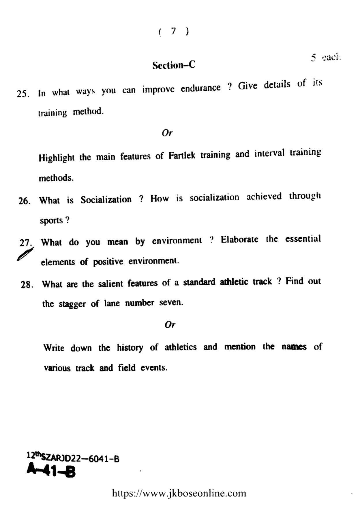 JKBOSE Class 12 Physical-Education 6041-B Question Papers 2022 - Page 7