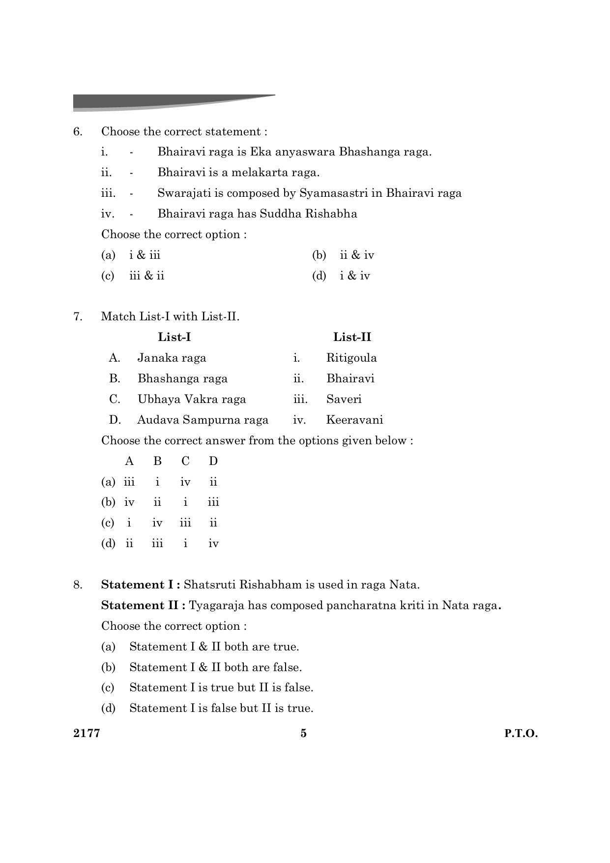CBSE Class 12 Carnatic Music Mel Ins 2024 Question Paper - Page 5