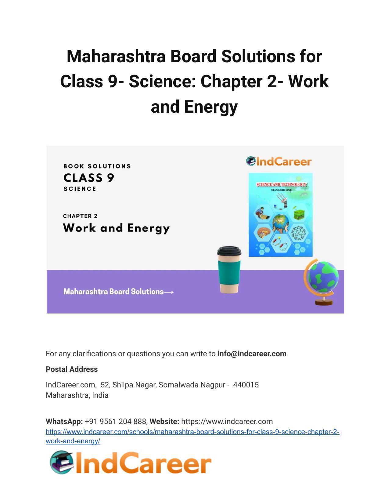 Maharashtra Board Solutions for Class 9- Science: Chapter 2- Work and Energy - Page 1