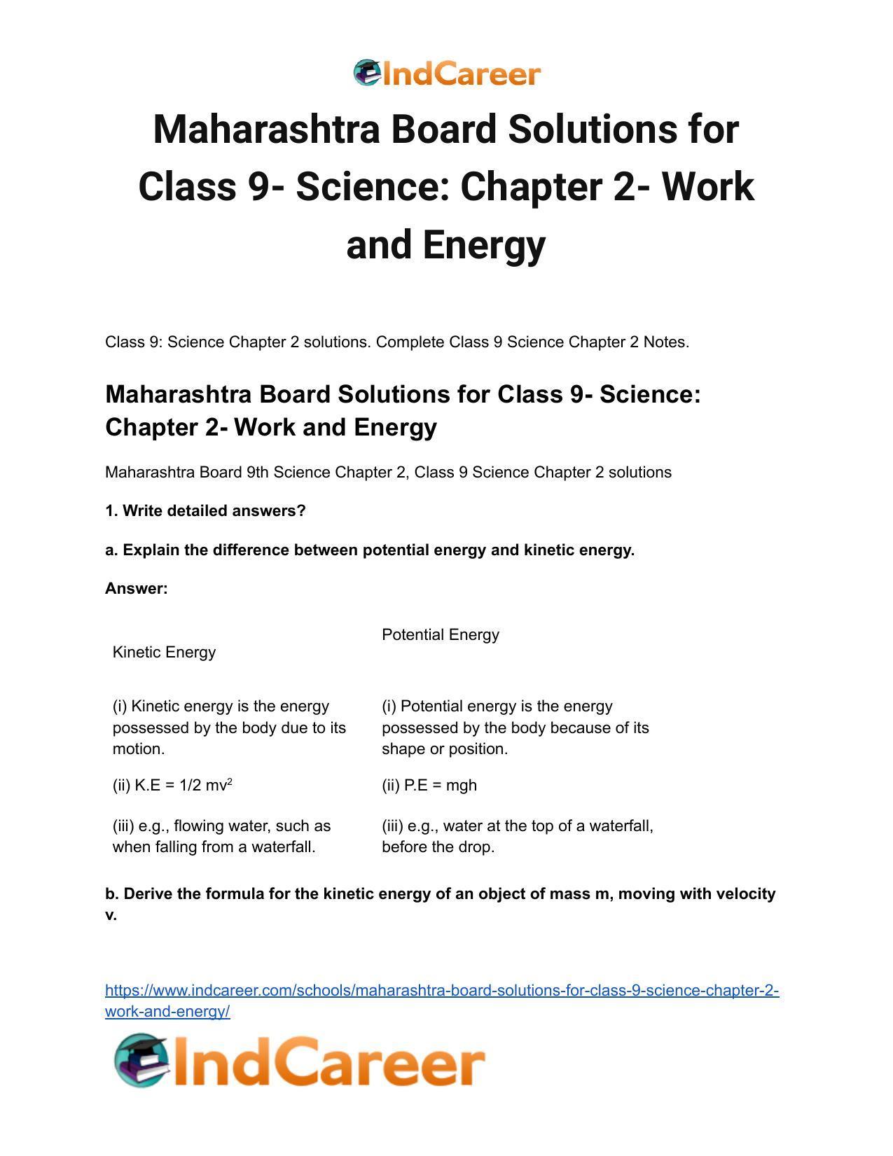 Maharashtra Board Solutions for Class 9- Science: Chapter 2- Work and Energy - Page 2