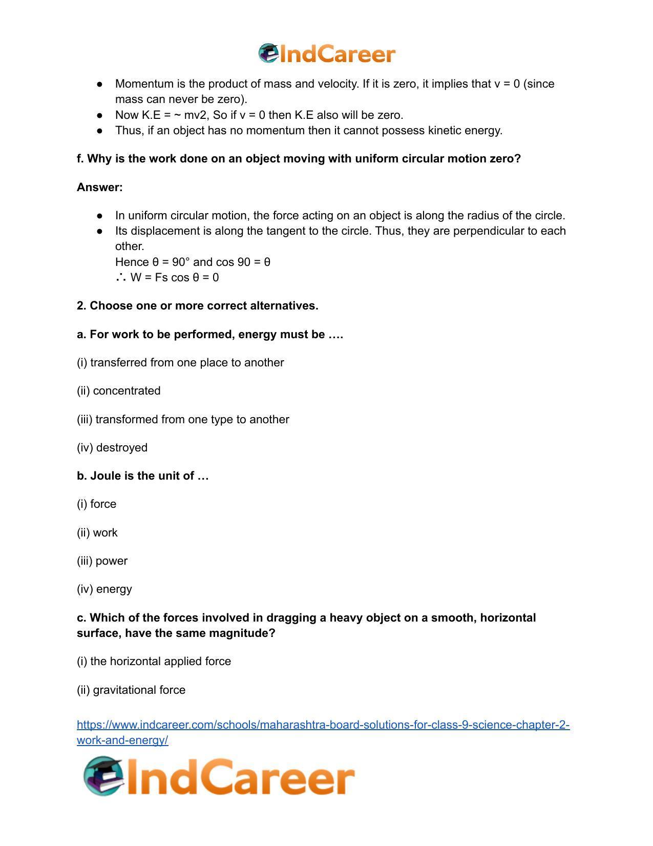 Maharashtra Board Solutions for Class 9- Science: Chapter 2- Work and Energy - Page 8