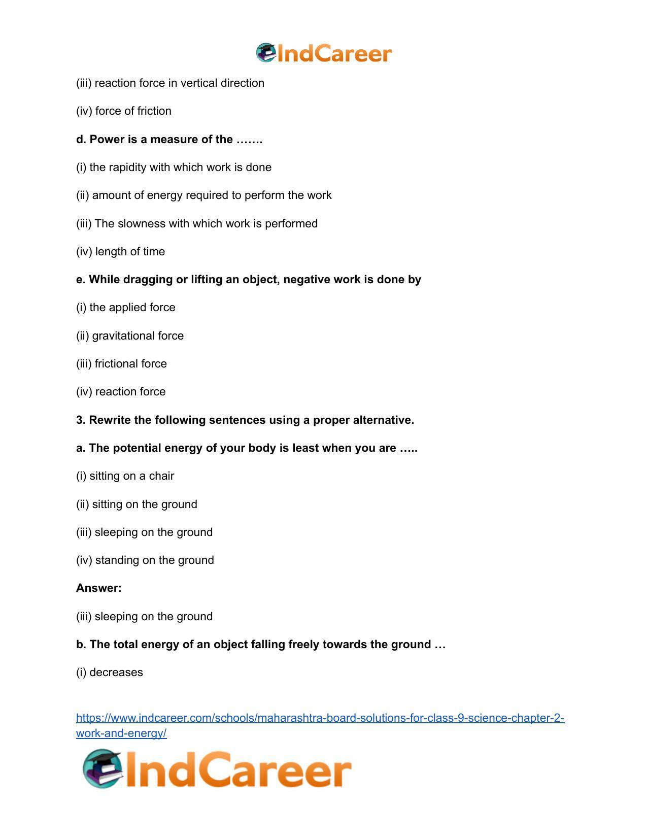 Maharashtra Board Solutions for Class 9- Science: Chapter 2- Work and Energy - Page 9