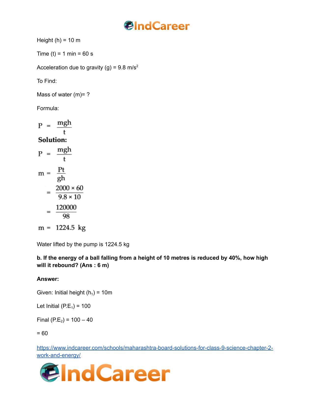 Maharashtra Board Solutions for Class 9- Science: Chapter 2- Work and Energy - Page 12