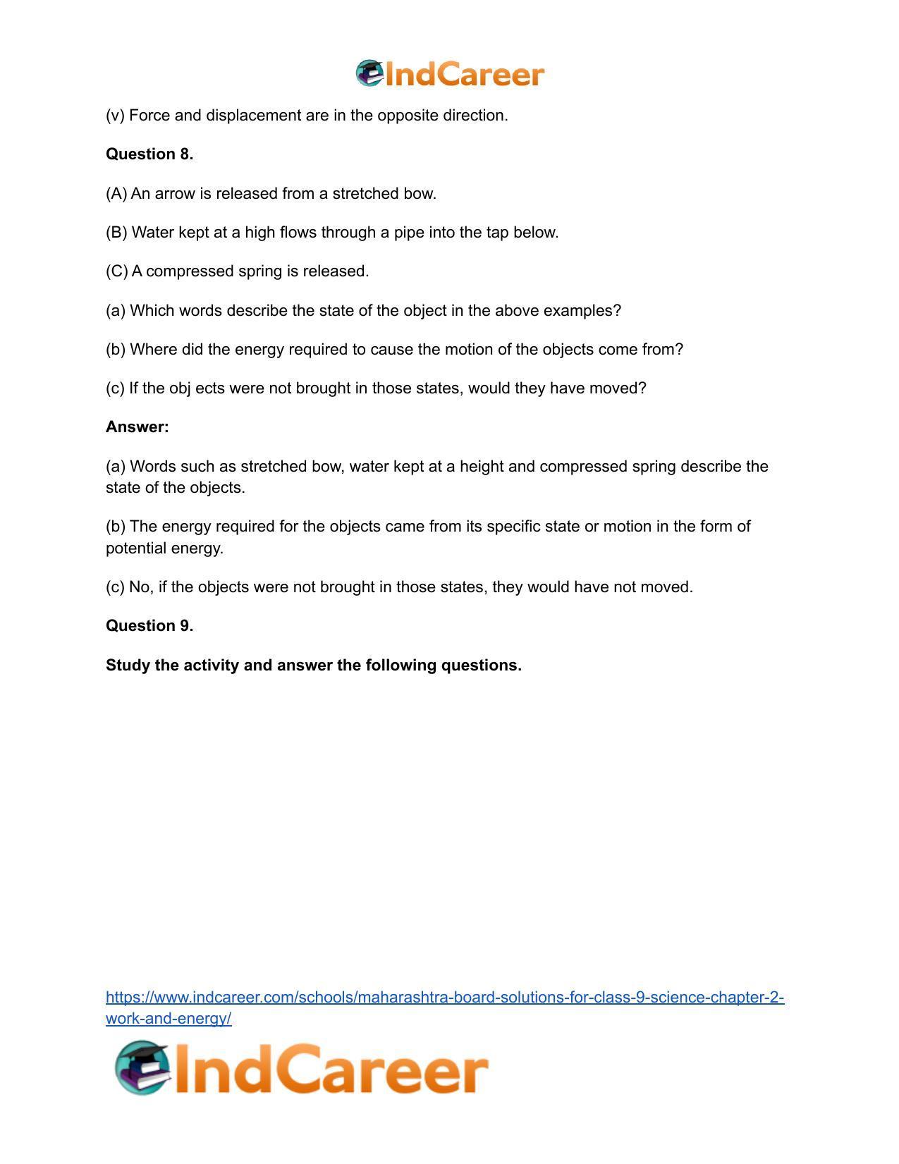 Maharashtra Board Solutions for Class 9- Science: Chapter 2- Work and Energy - Page 20