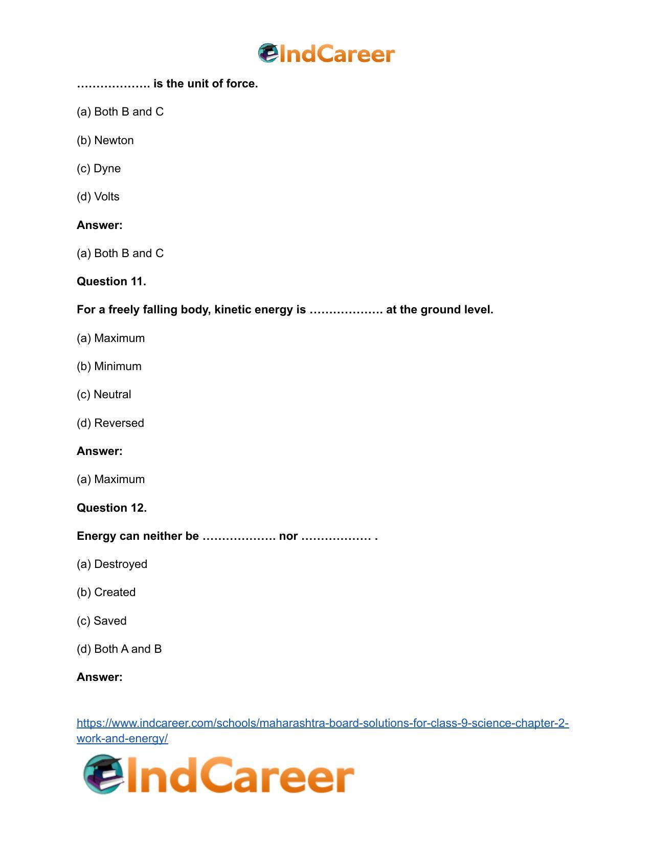 Maharashtra Board Solutions for Class 9- Science: Chapter 2- Work and Energy - Page 27