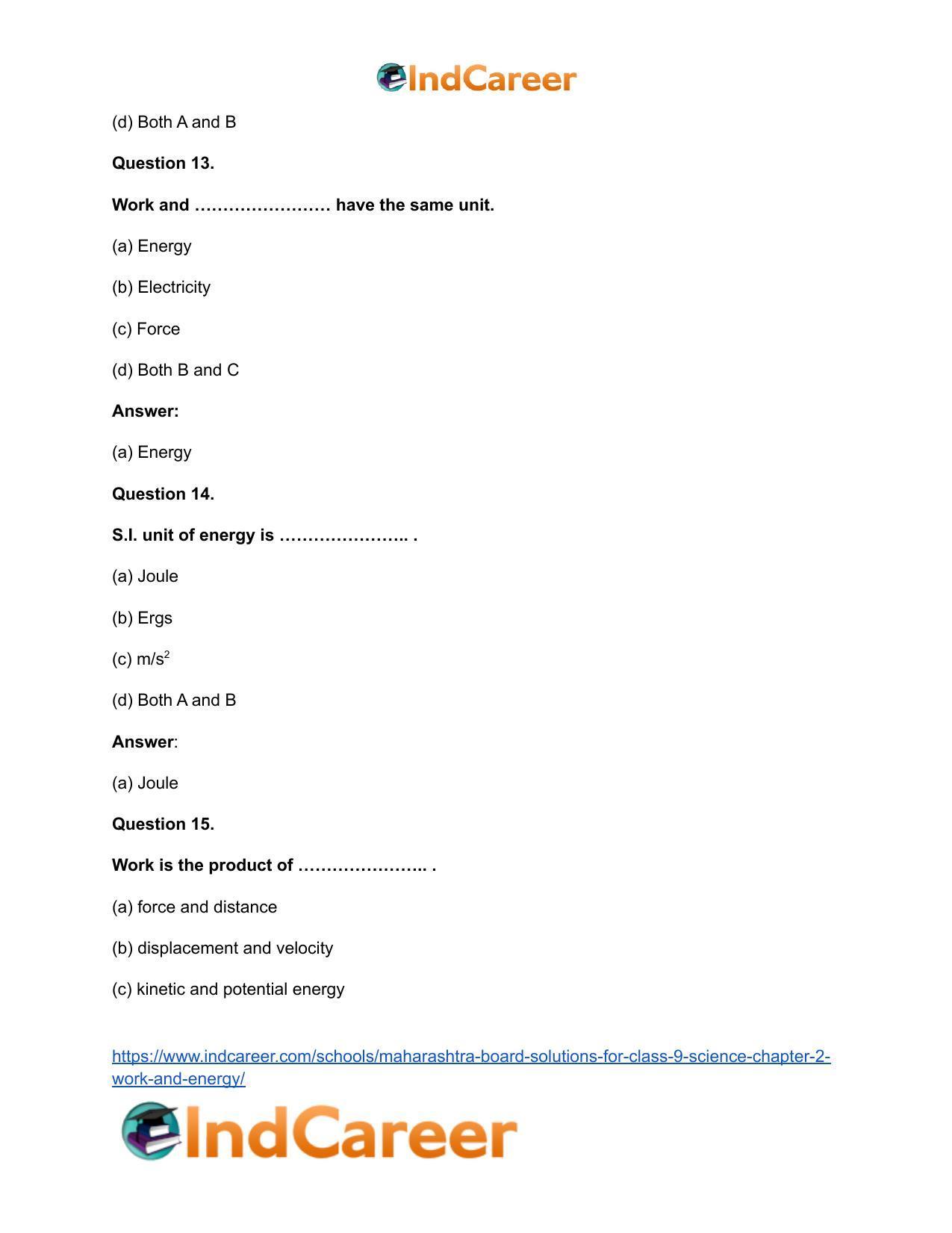 Maharashtra Board Solutions for Class 9- Science: Chapter 2- Work and Energy - Page 28