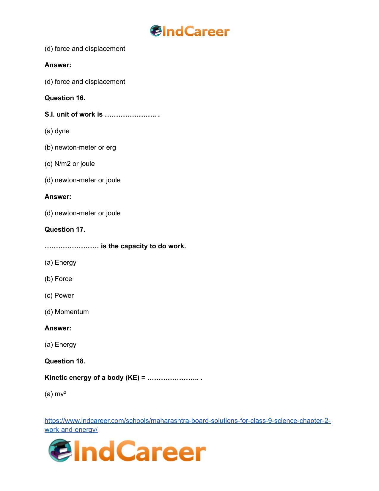 Maharashtra Board Solutions for Class 9- Science: Chapter 2- Work and Energy - Page 29