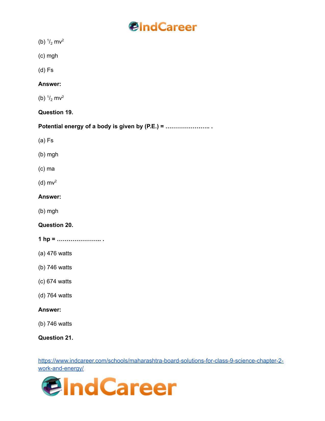 Maharashtra Board Solutions for Class 9- Science: Chapter 2- Work and Energy - Page 30