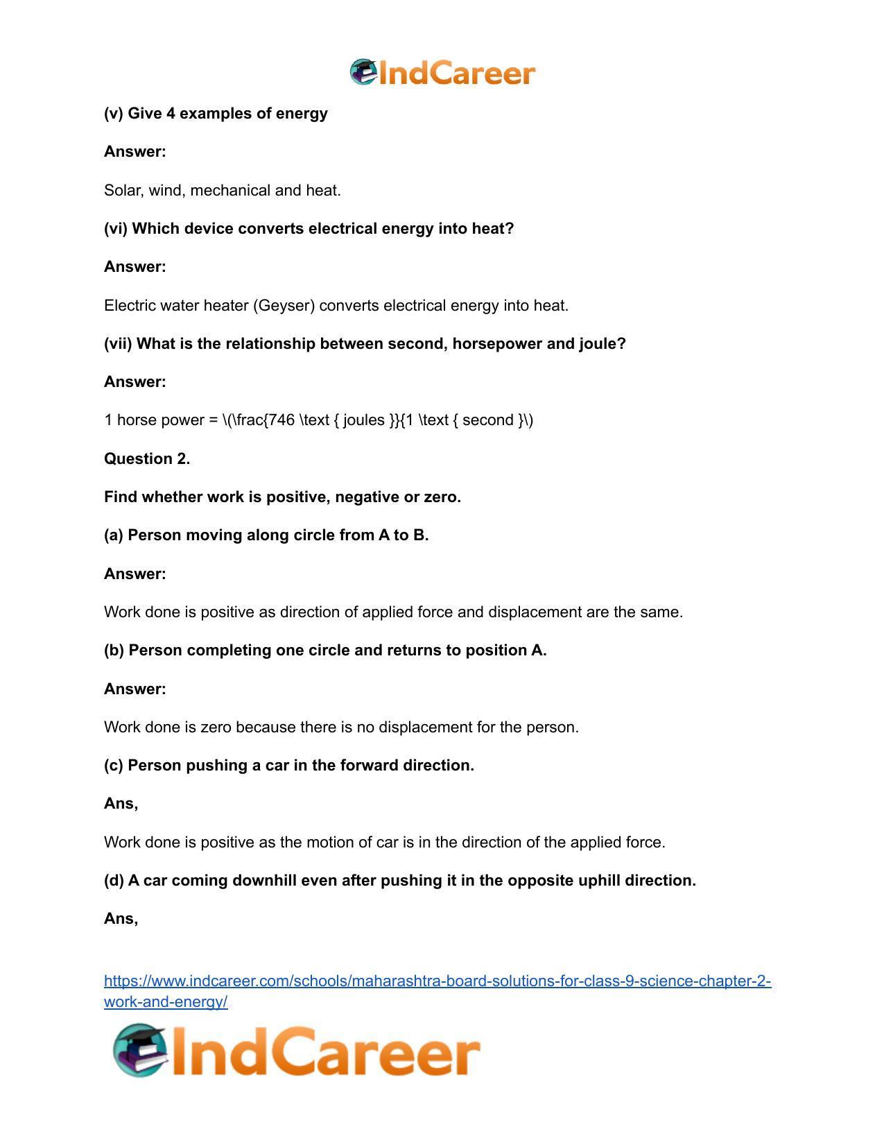Maharashtra Board Solutions for Class 9- Science: Chapter 2- Work and Energy - Page 37