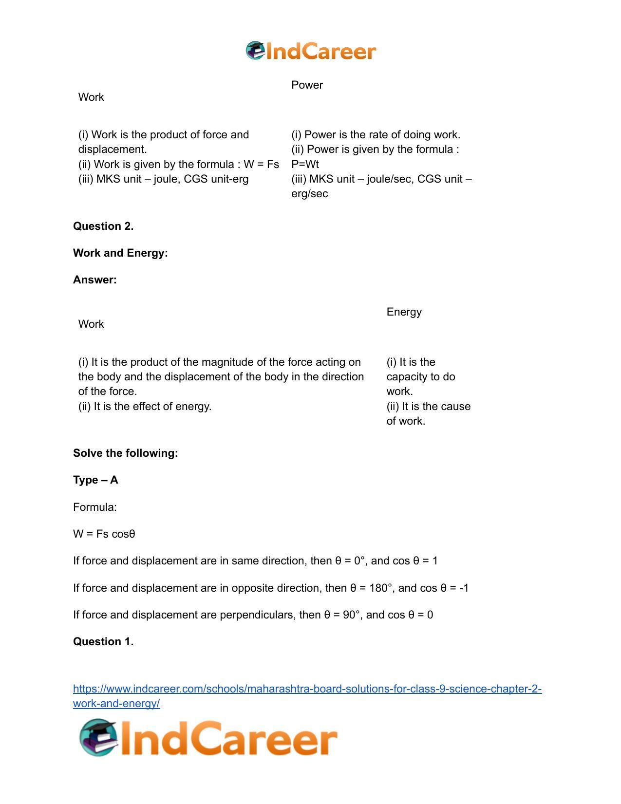 Maharashtra Board Solutions for Class 9- Science: Chapter 2- Work and Energy - Page 40