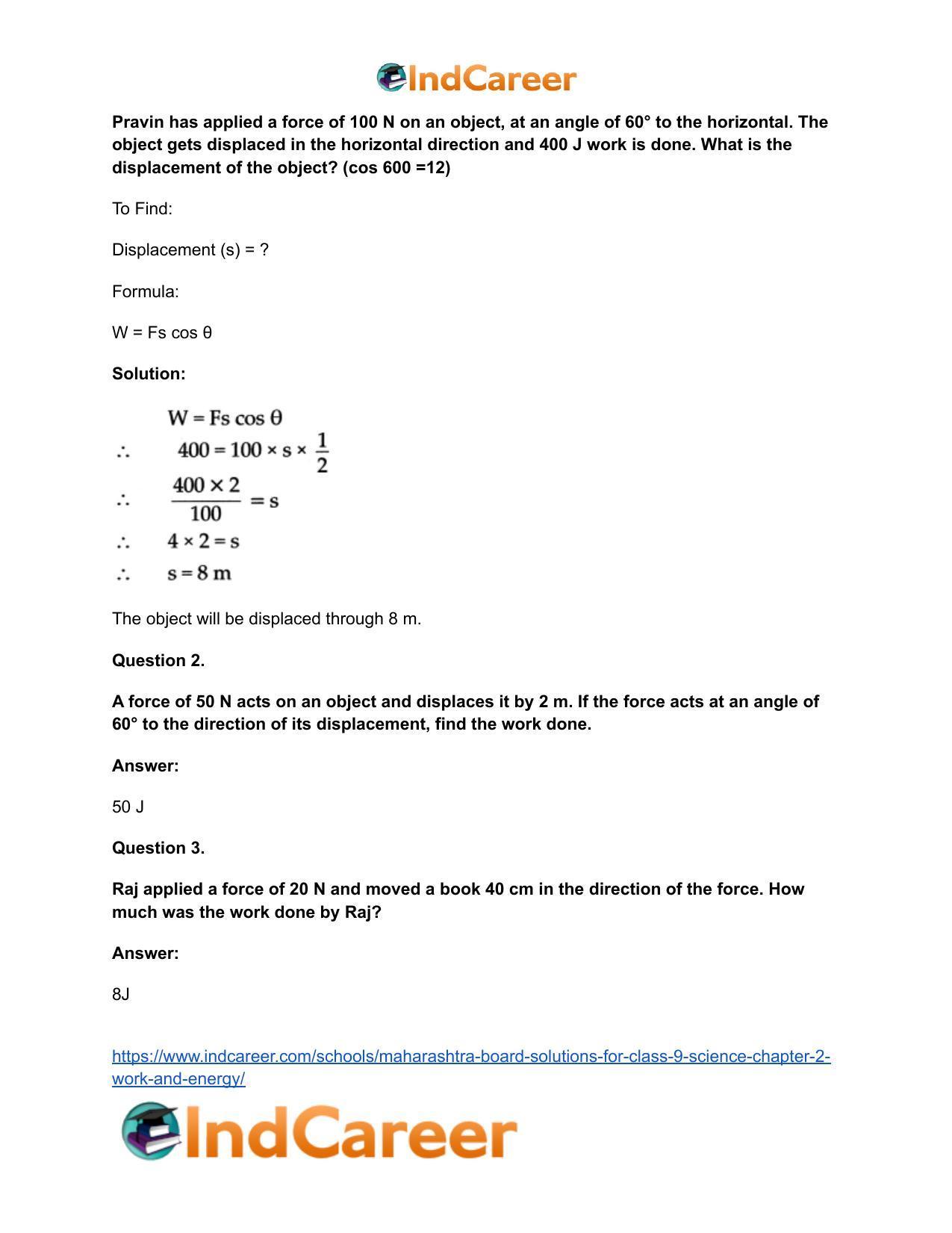 Maharashtra Board Solutions for Class 9- Science: Chapter 2- Work and Energy - Page 41