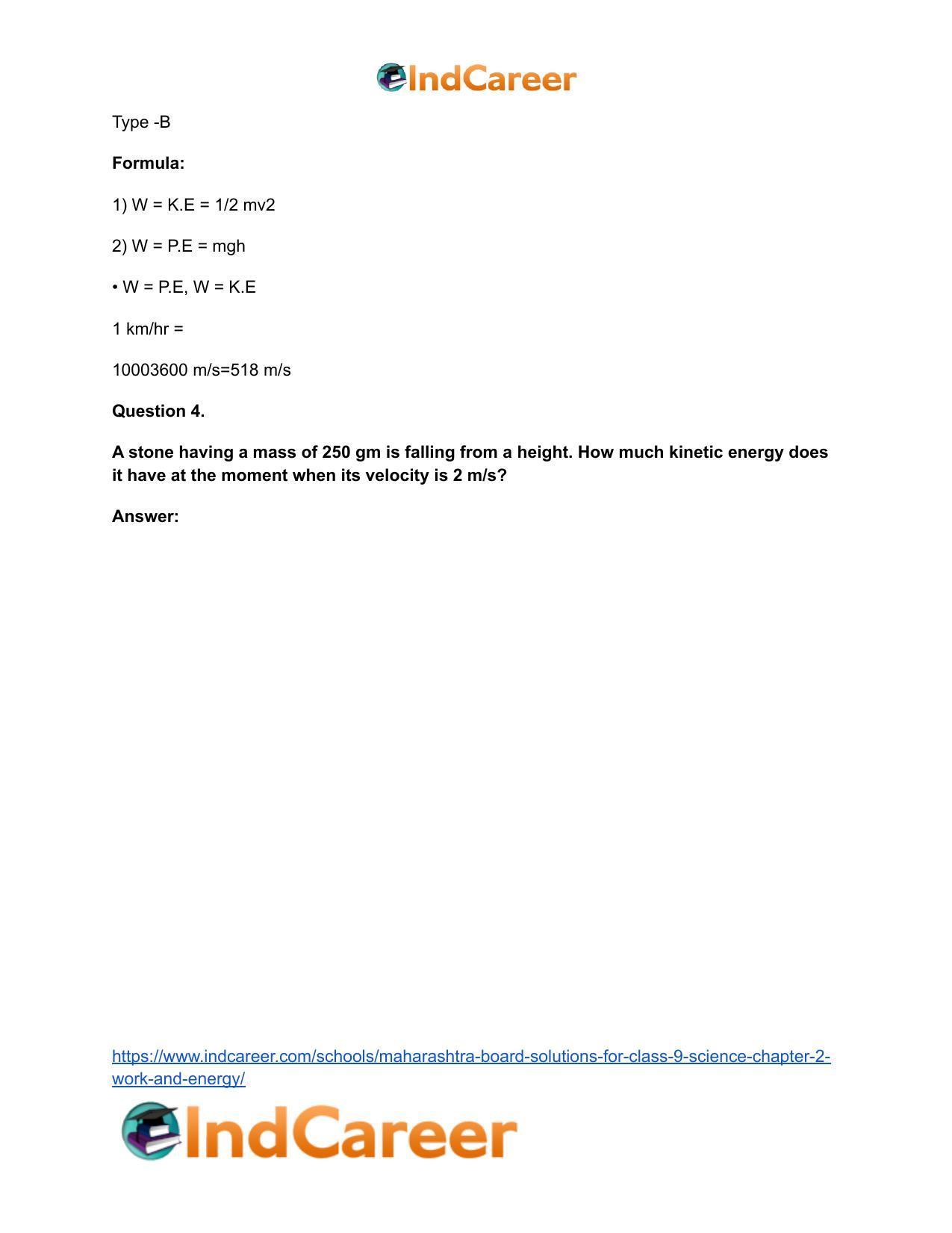 Maharashtra Board Solutions for Class 9- Science: Chapter 2- Work and Energy - Page 42