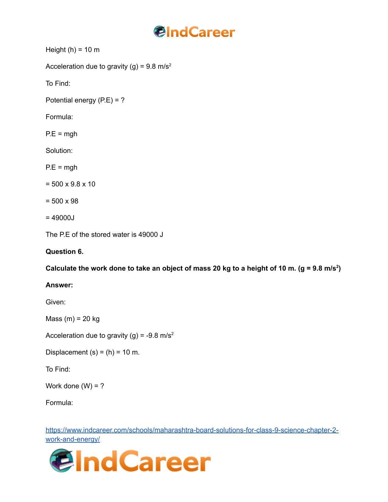 Maharashtra Board Solutions for Class 9- Science: Chapter 2- Work and Energy - Page 44