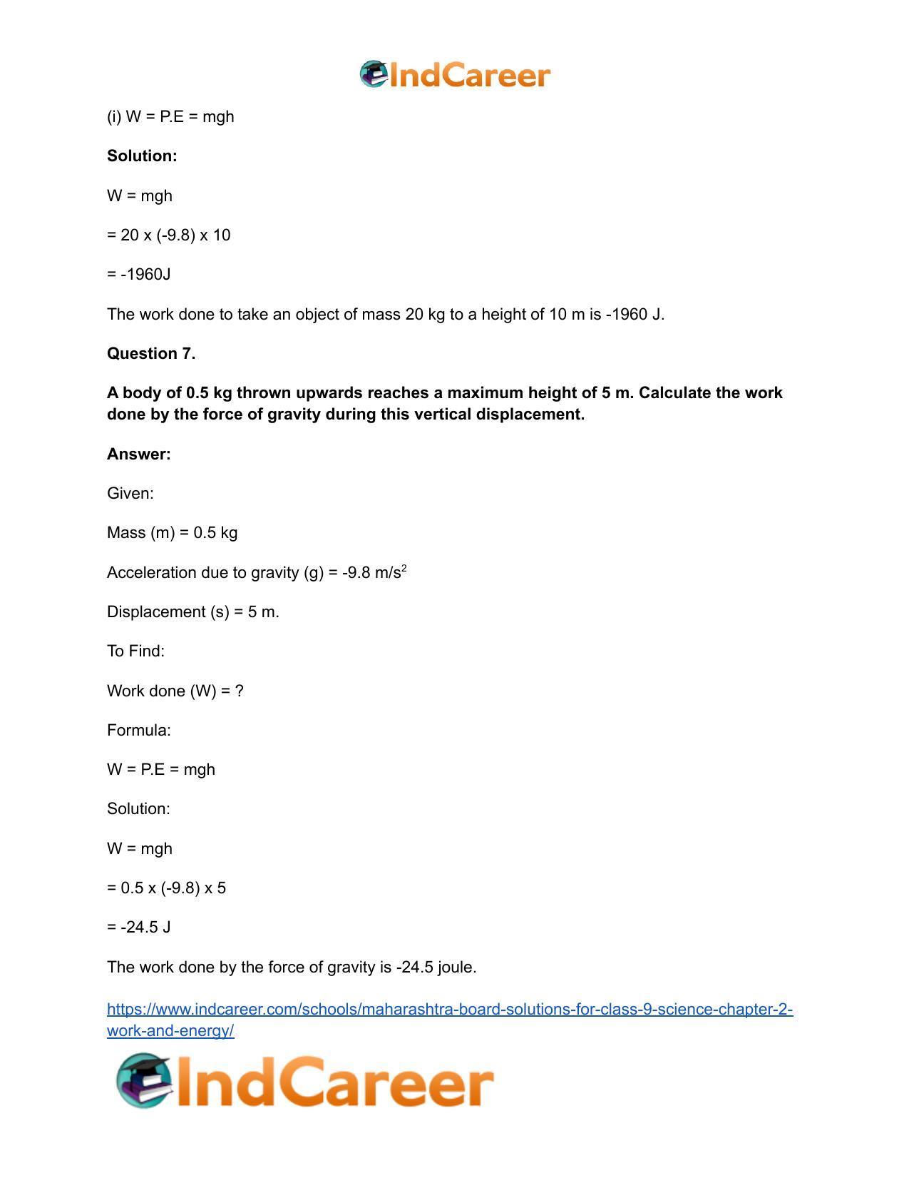 Maharashtra Board Solutions for Class 9- Science: Chapter 2- Work and Energy - Page 45