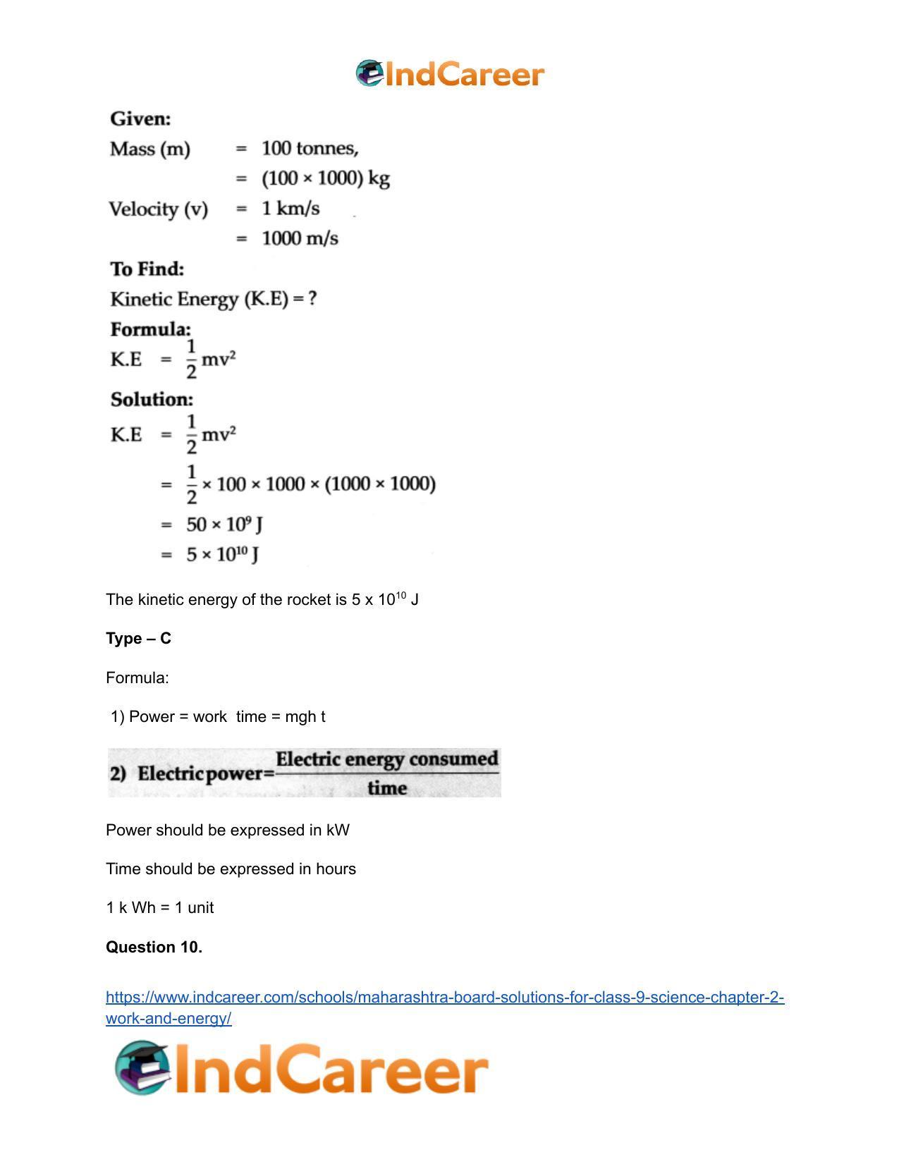 Maharashtra Board Solutions for Class 9- Science: Chapter 2- Work and Energy - Page 47