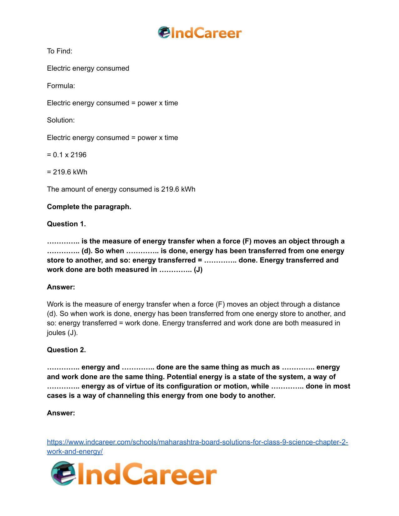 Maharashtra Board Solutions for Class 9- Science: Chapter 2- Work and Energy - Page 56