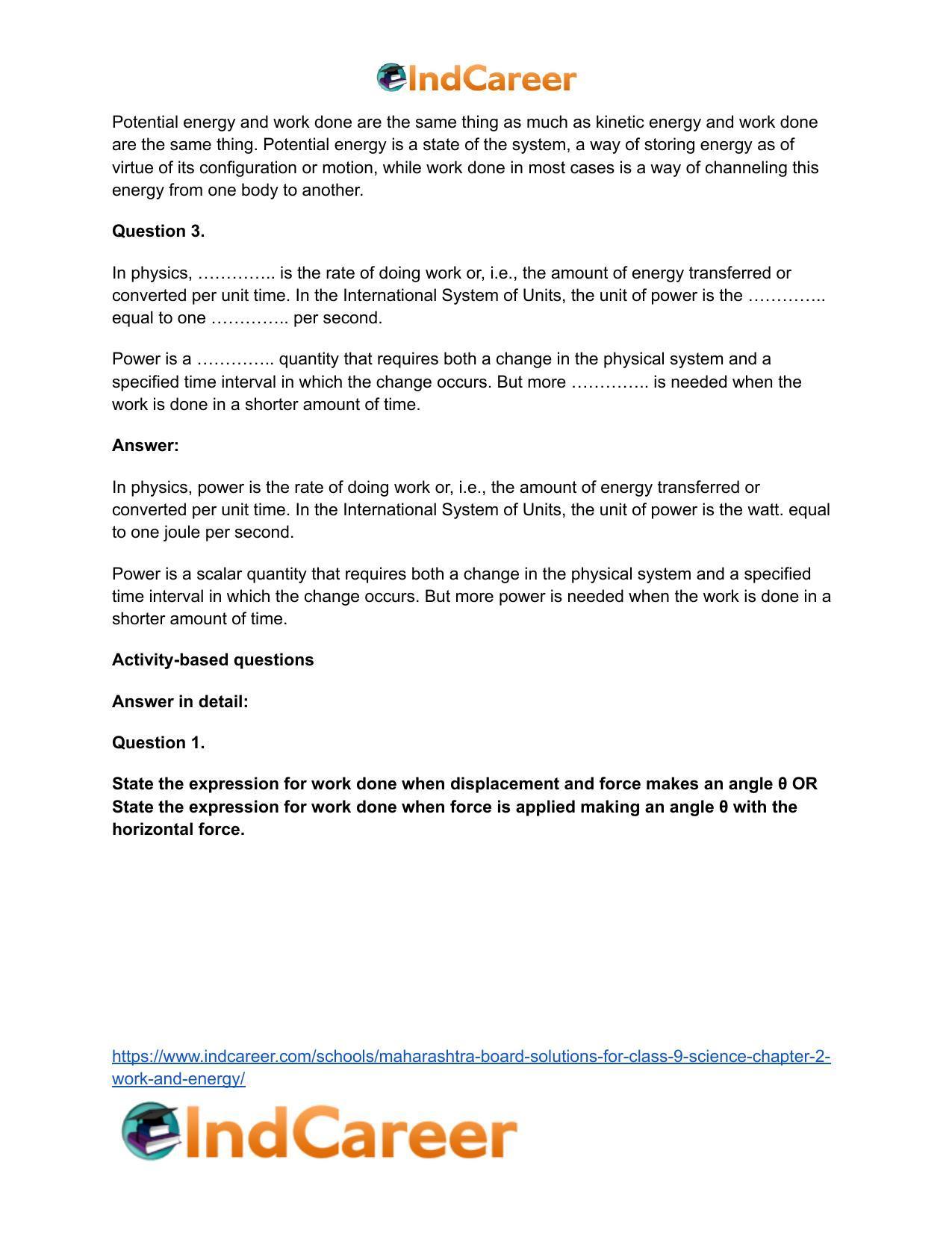 Maharashtra Board Solutions for Class 9- Science: Chapter 2- Work and Energy - Page 57