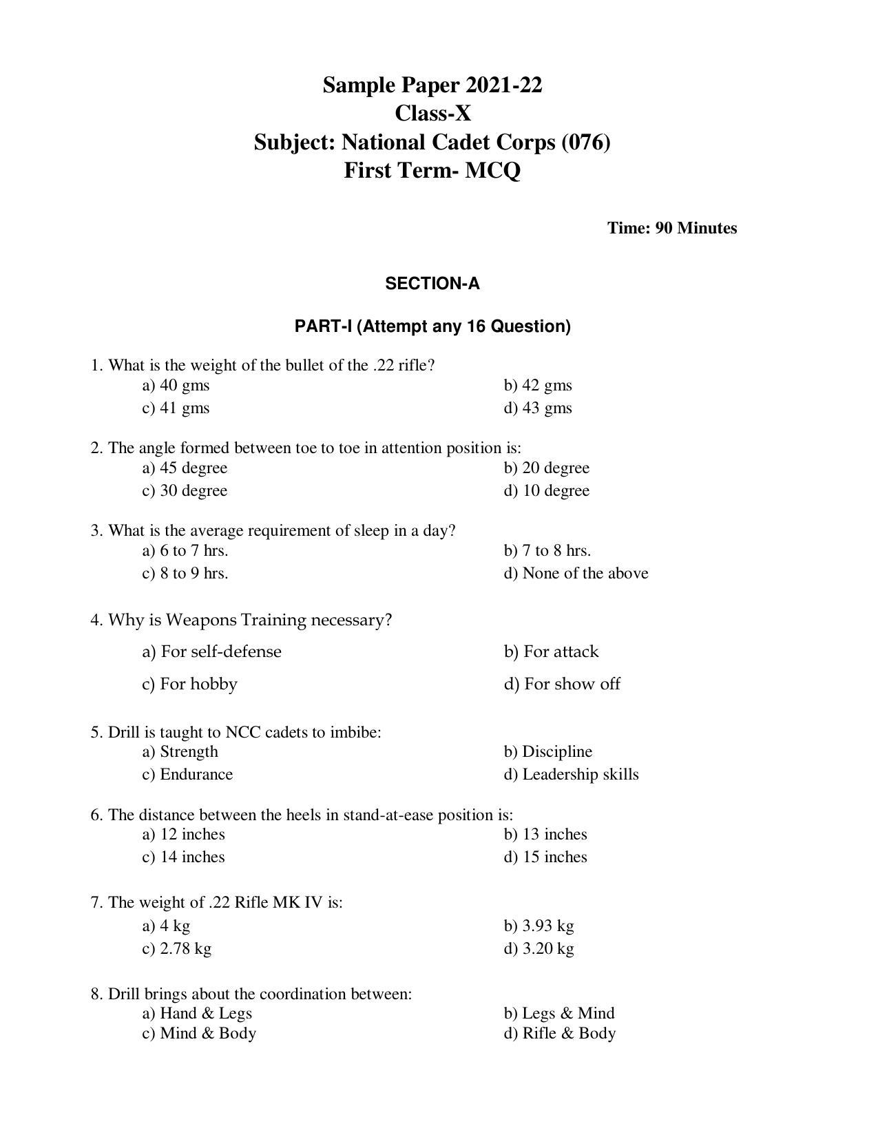 CBSE Class 10 NCC Sample Paper 2021-22 - Page 1