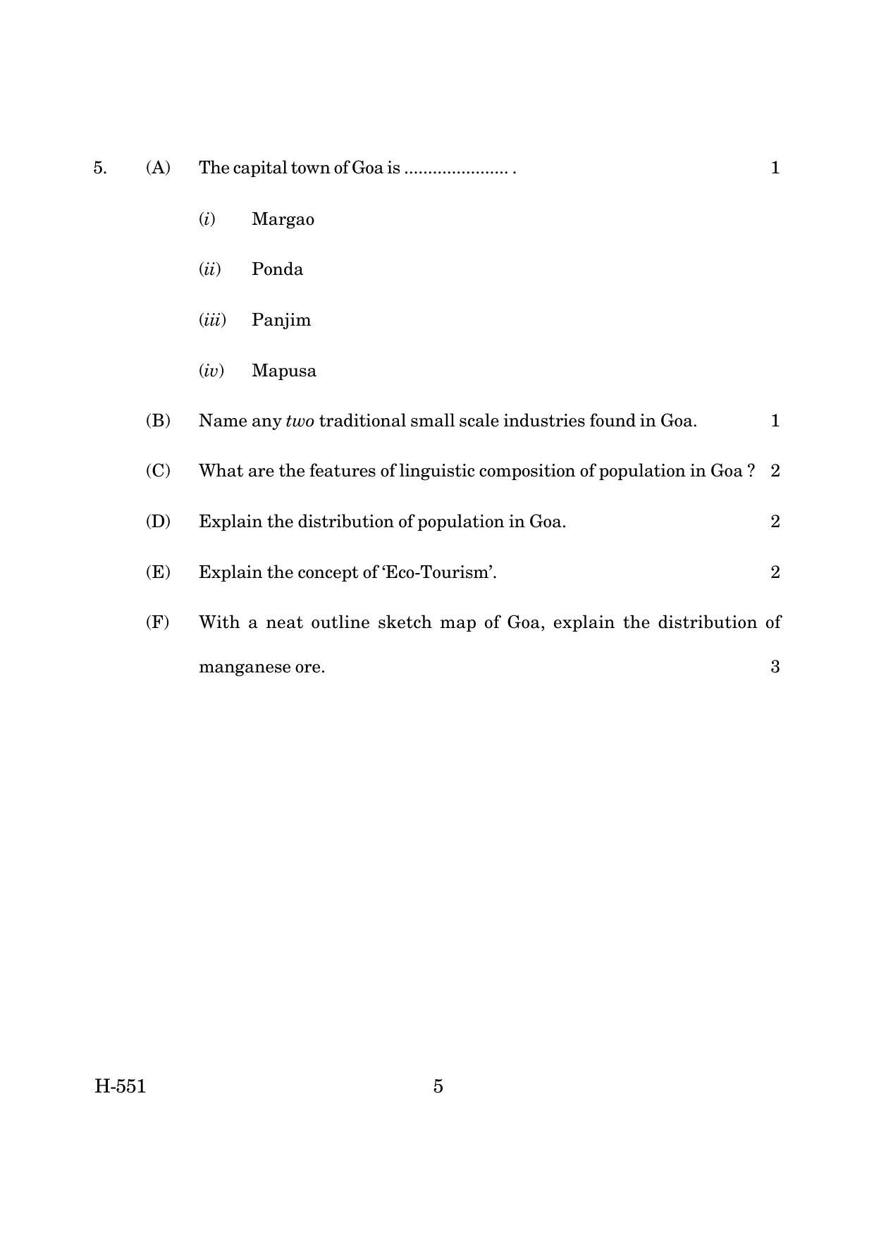 Goa Board Class 12 Geography (March 2019) Question Paper - Page 5