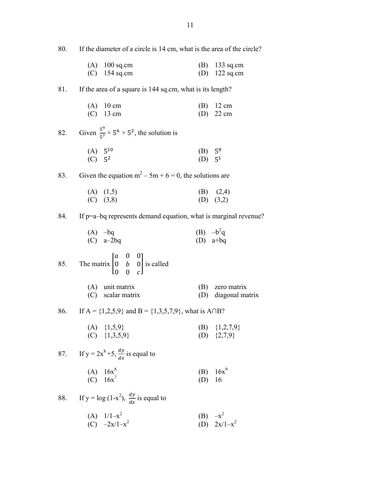 CUSAT CAT 2017 Economics Question Paper - Page 11