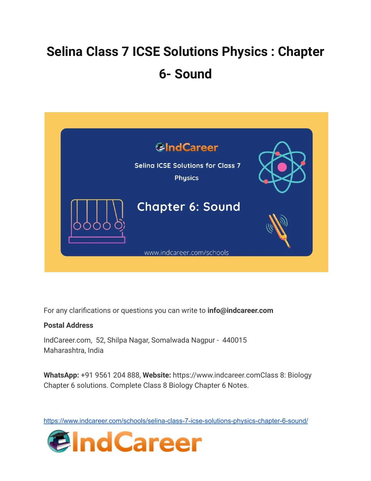 Selina Class 7 ICSE Solutions Physics : Chapter 6- Sound - IndCareer Docs