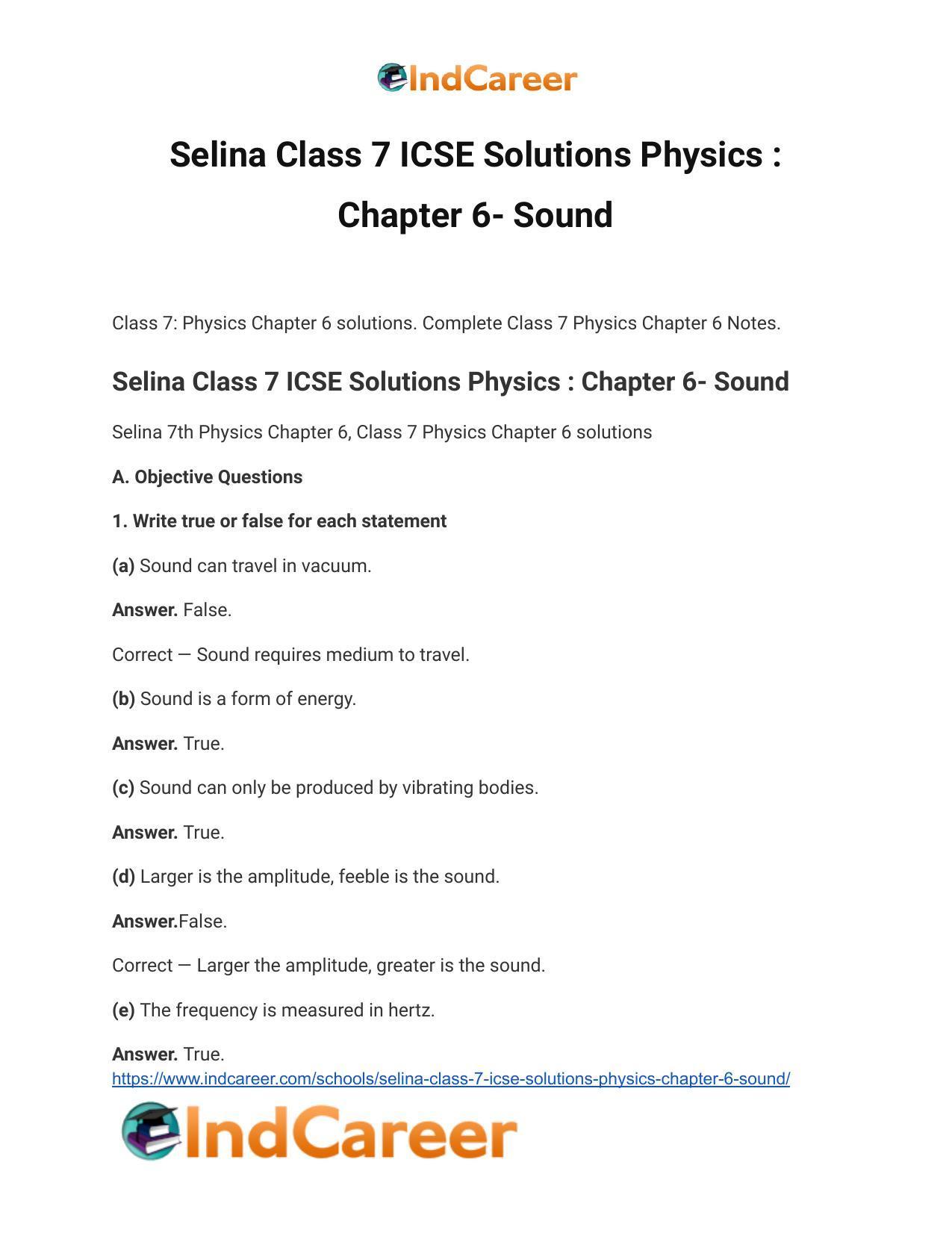Selina Class 7 ICSE Solutions Physics : Chapter 6- Sound - Page 2