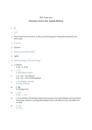 Kerala SSLC 2021 Chemistry Answer Key (EM)