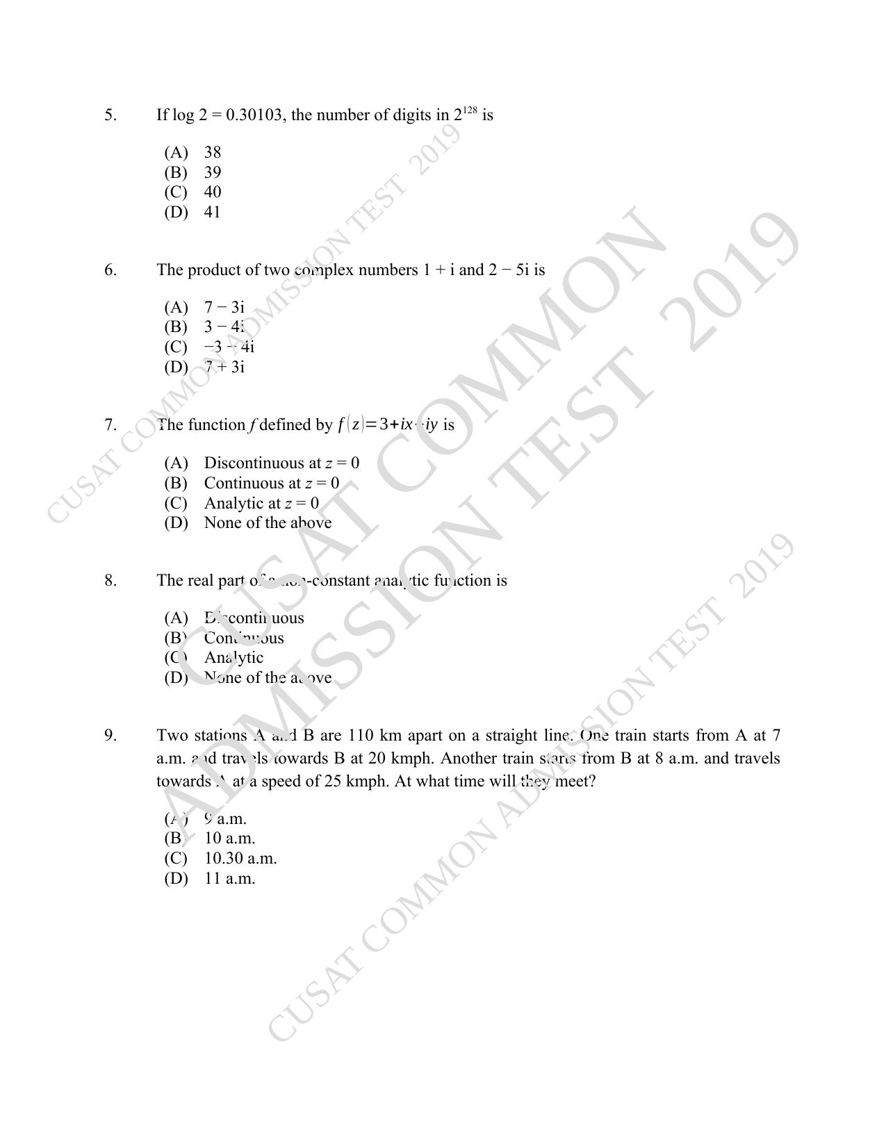 CUSAT CAT 2019 MCA Reg Question Paper With Answer Key - Page 2