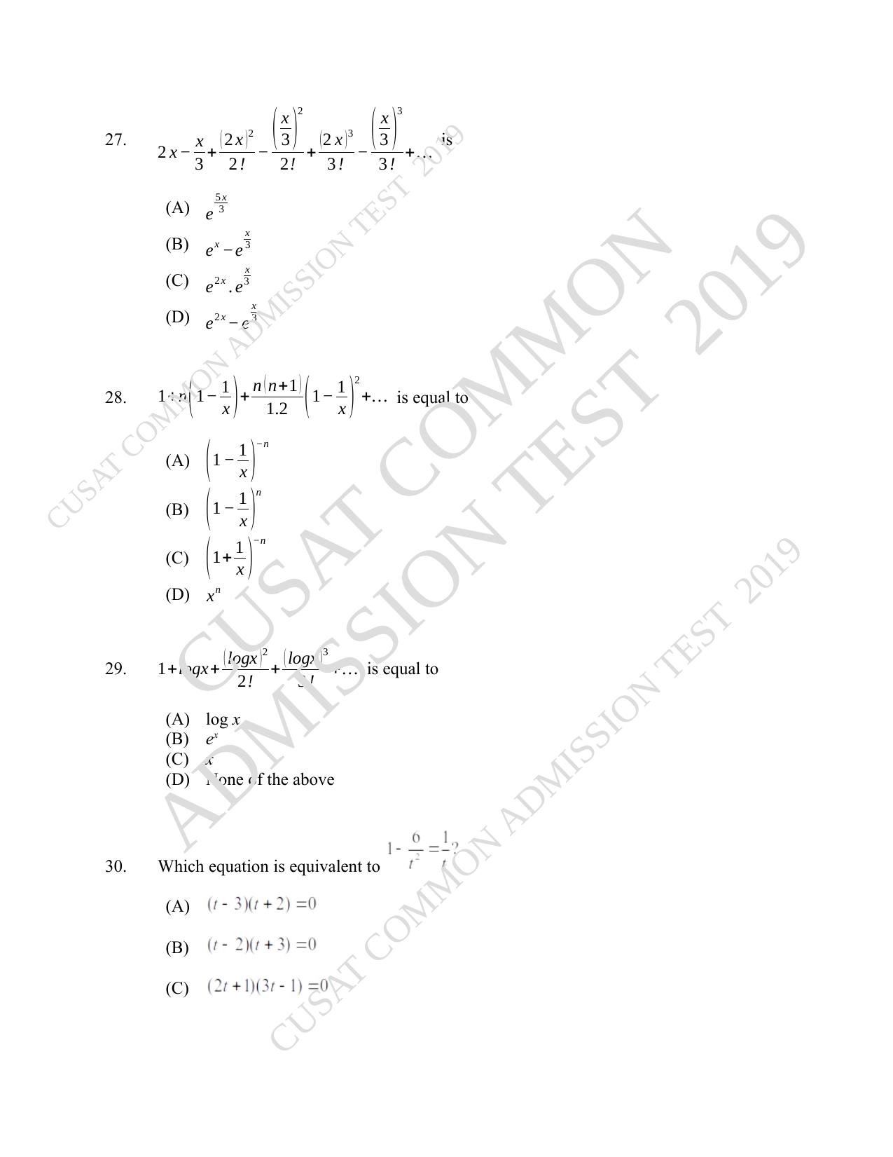 CUSAT CAT 2019 MCA Reg Question Paper With Answer Key - Page 7