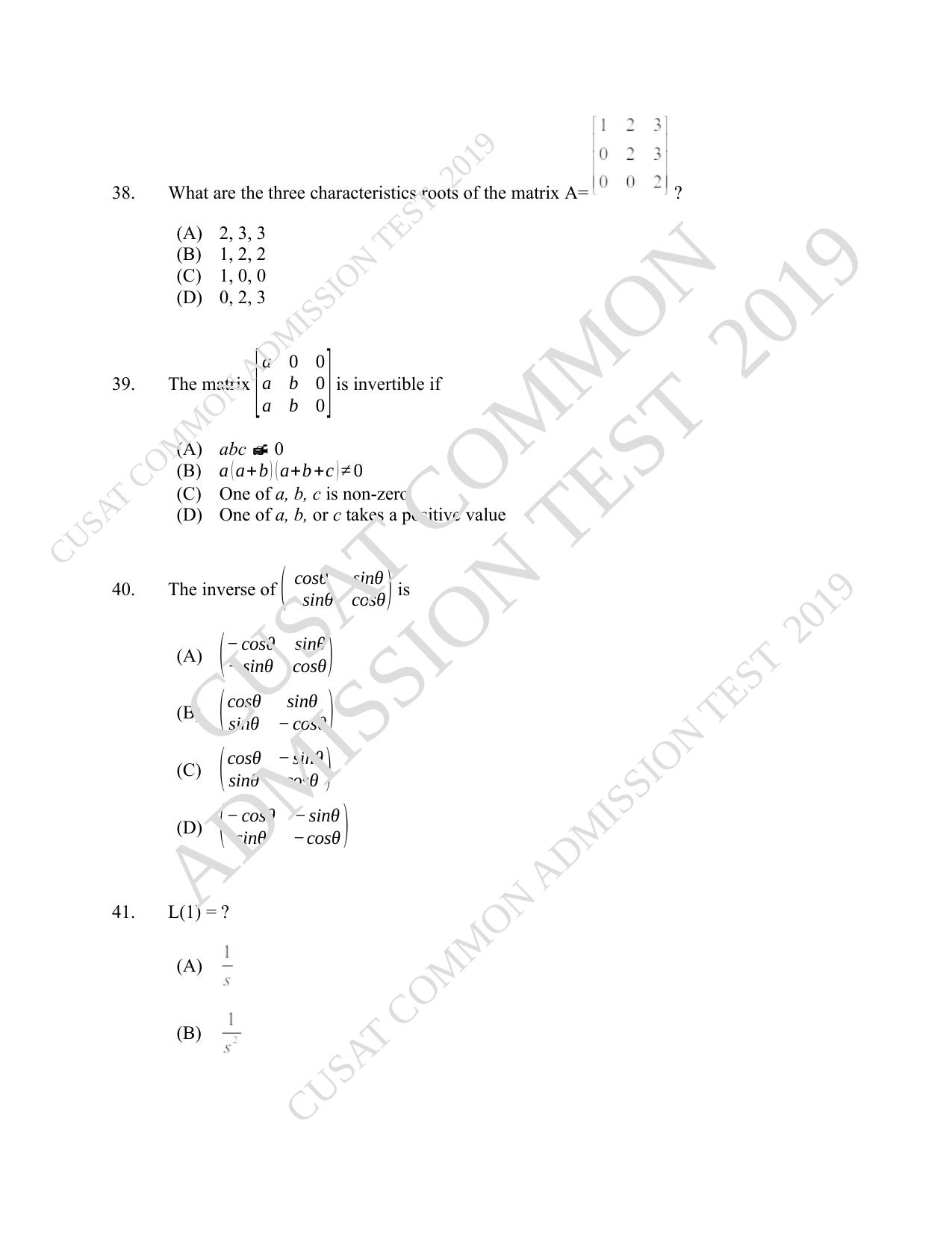 CUSAT CAT 2019 MCA Reg Question Paper With Answer Key - Page 11