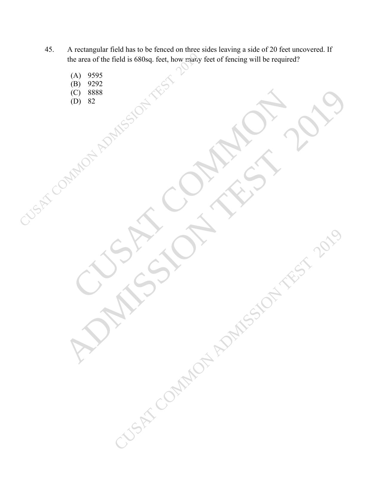 CUSAT CAT 2019 MCA Reg Question Paper With Answer Key - Page 13