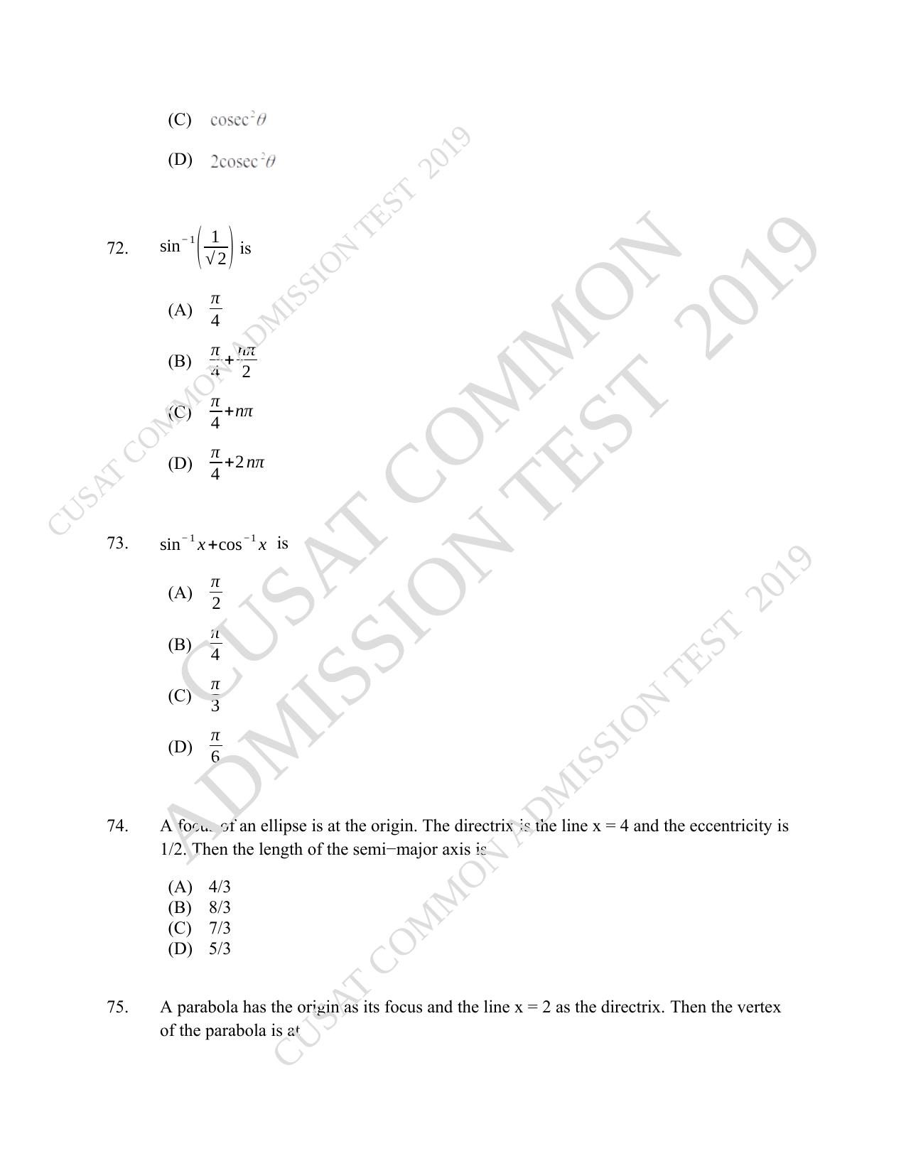 CUSAT CAT 2019 MCA Reg Question Paper With Answer Key - Page 19
