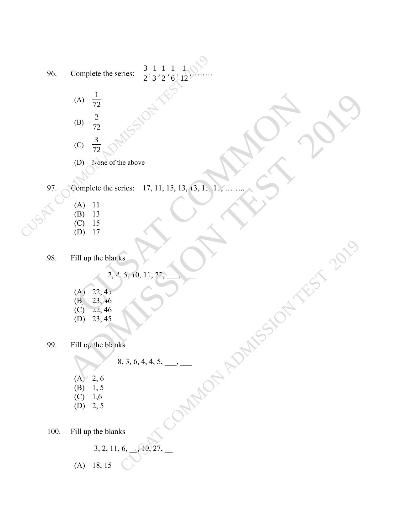 CUSAT CAT 2019 MCA Reg Question Paper With Answer Key - Page 27