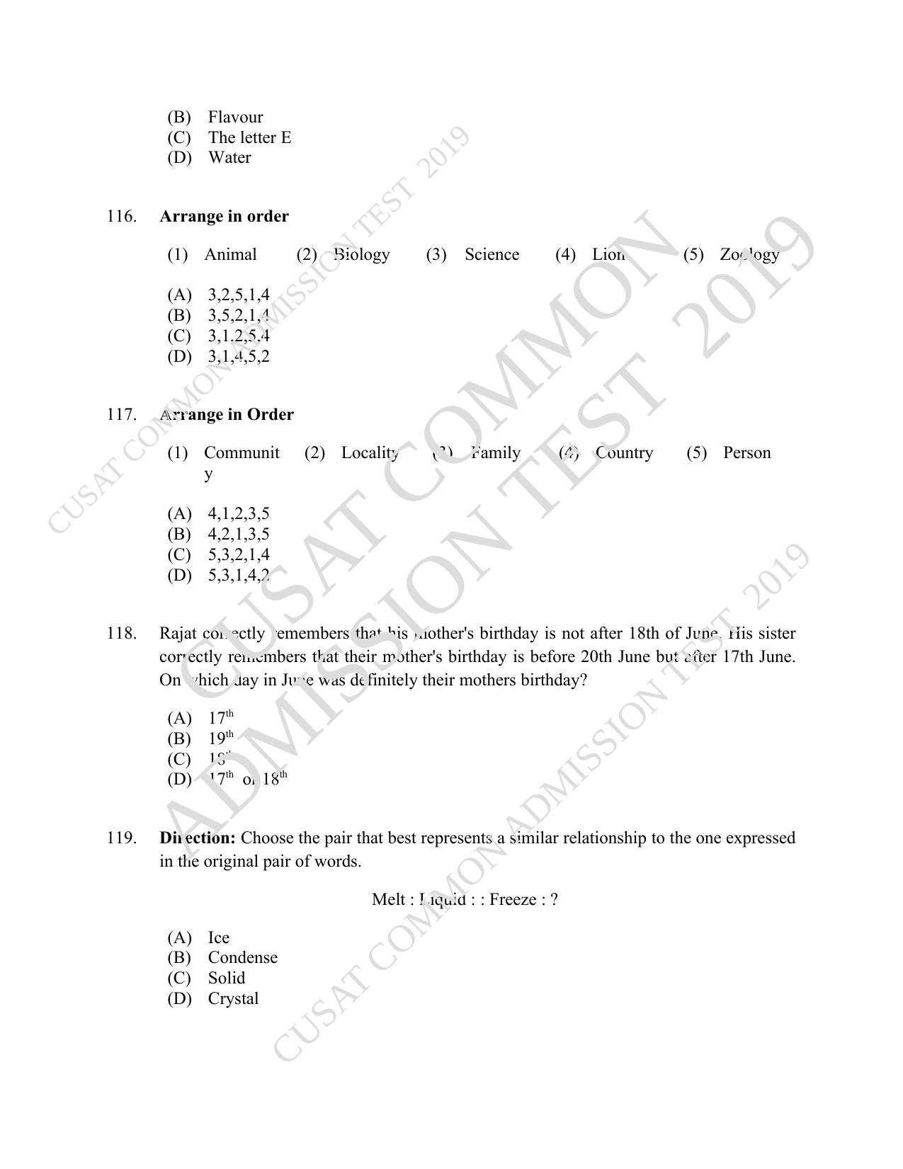 CUSAT CAT 2019 MCA Reg Question Paper With Answer Key - Page 31