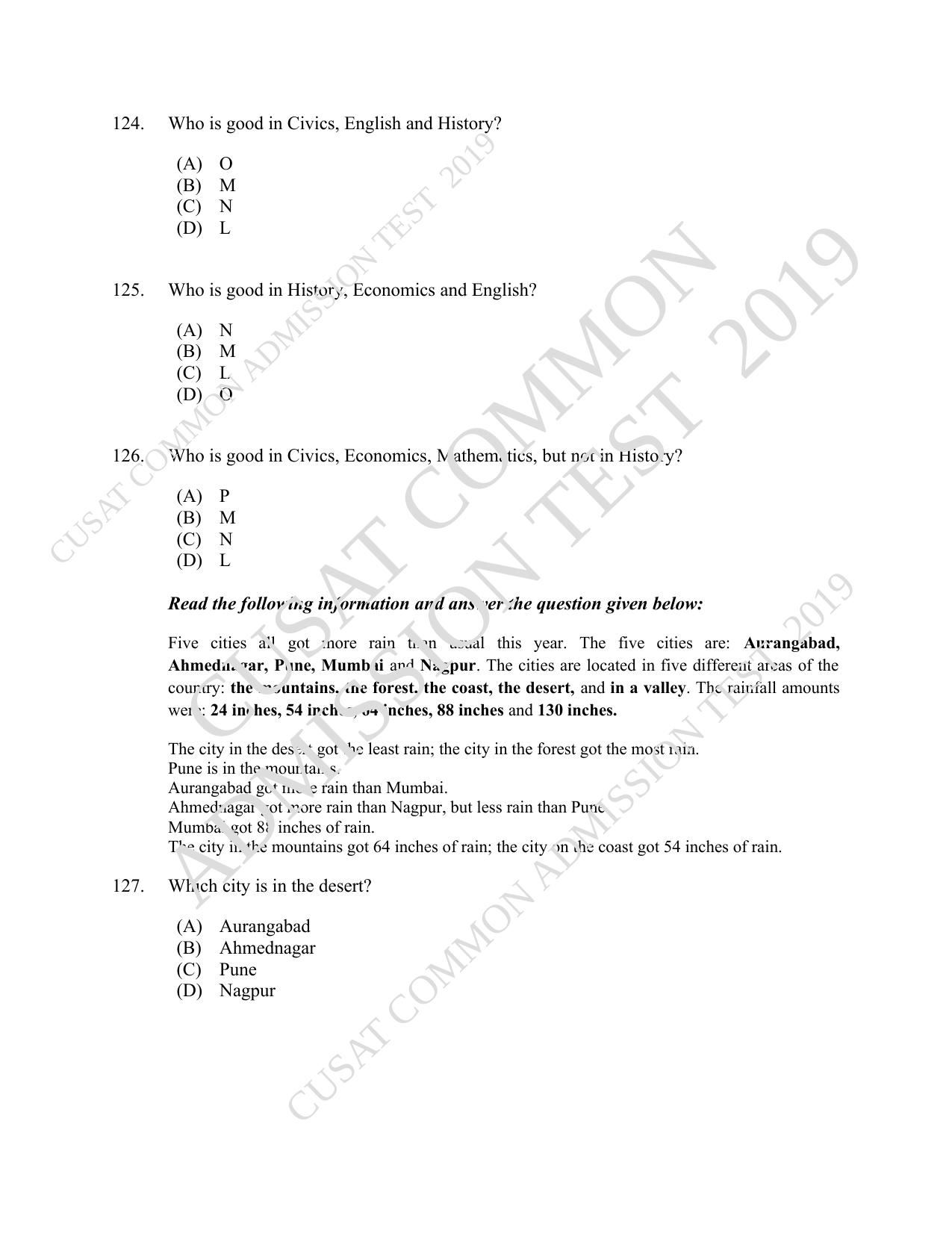 CUSAT CAT 2019 MCA Reg Question Paper With Answer Key - Page 34