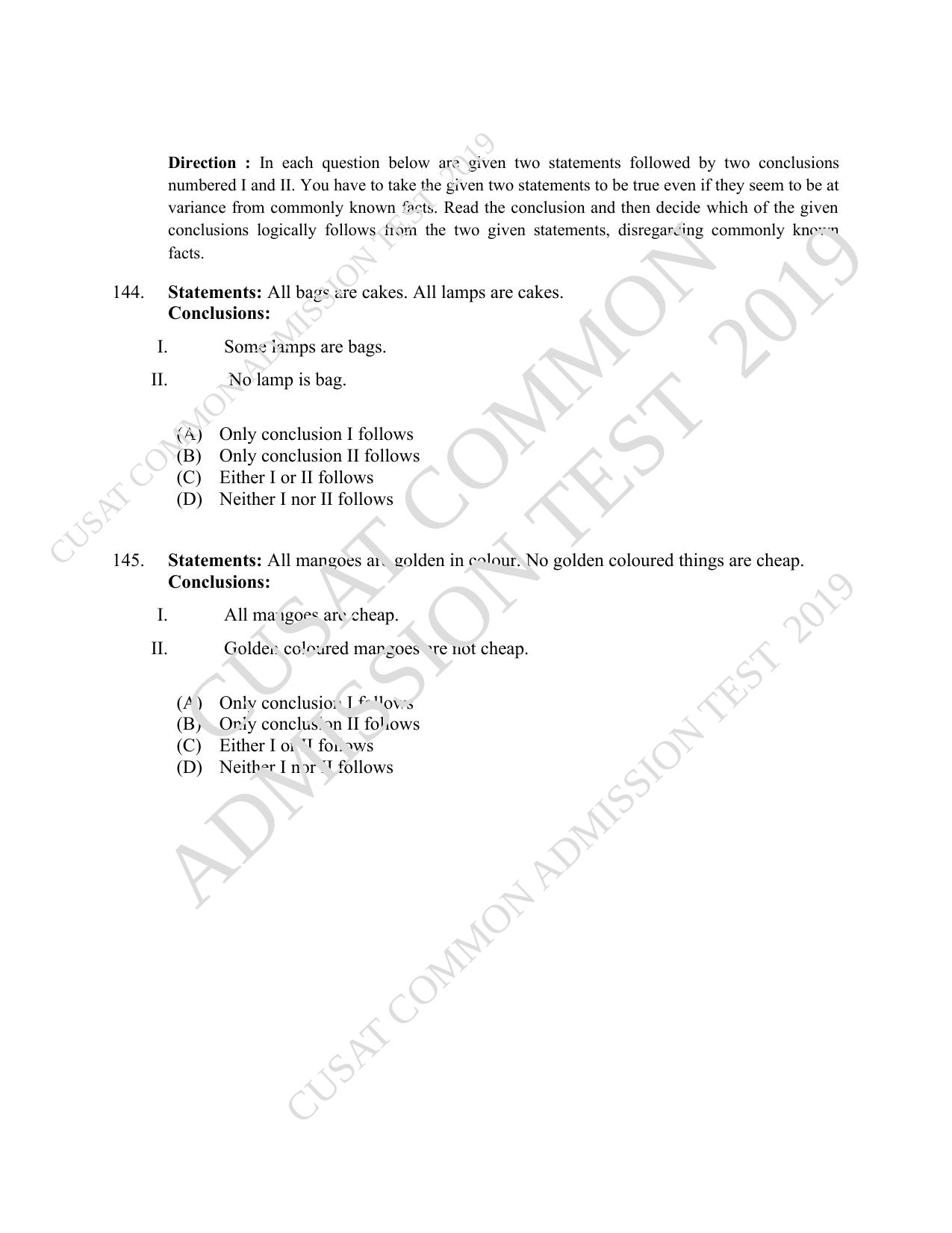 CUSAT CAT 2019 MCA Reg Question Paper With Answer Key - Page 39