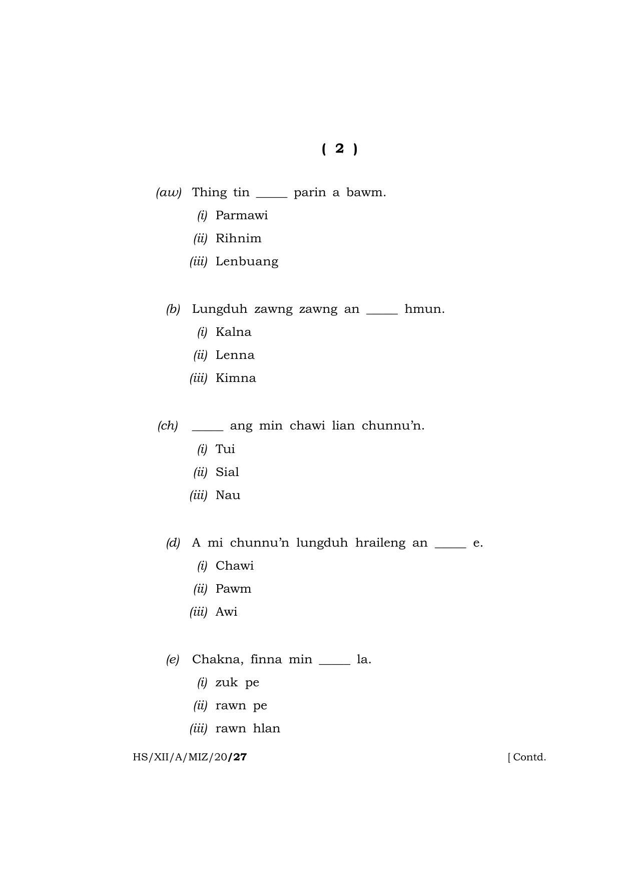 Meghalaya Board (MBOSE) Class 12 MIZO ( ELECTIVE ) 2020 Question Paper - Page 2