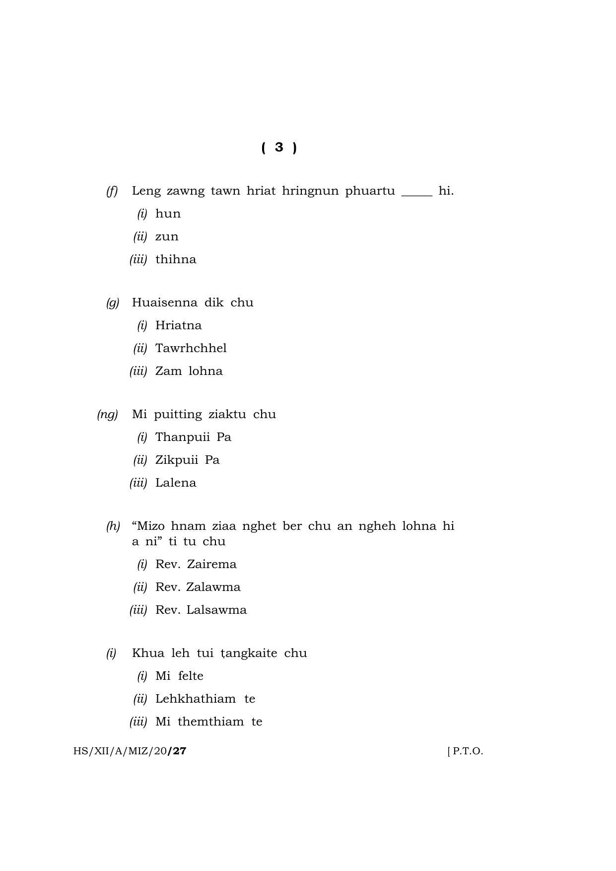 Meghalaya Board (MBOSE) Class 12 MIZO ( ELECTIVE ) 2020 Question Paper - Page 3
