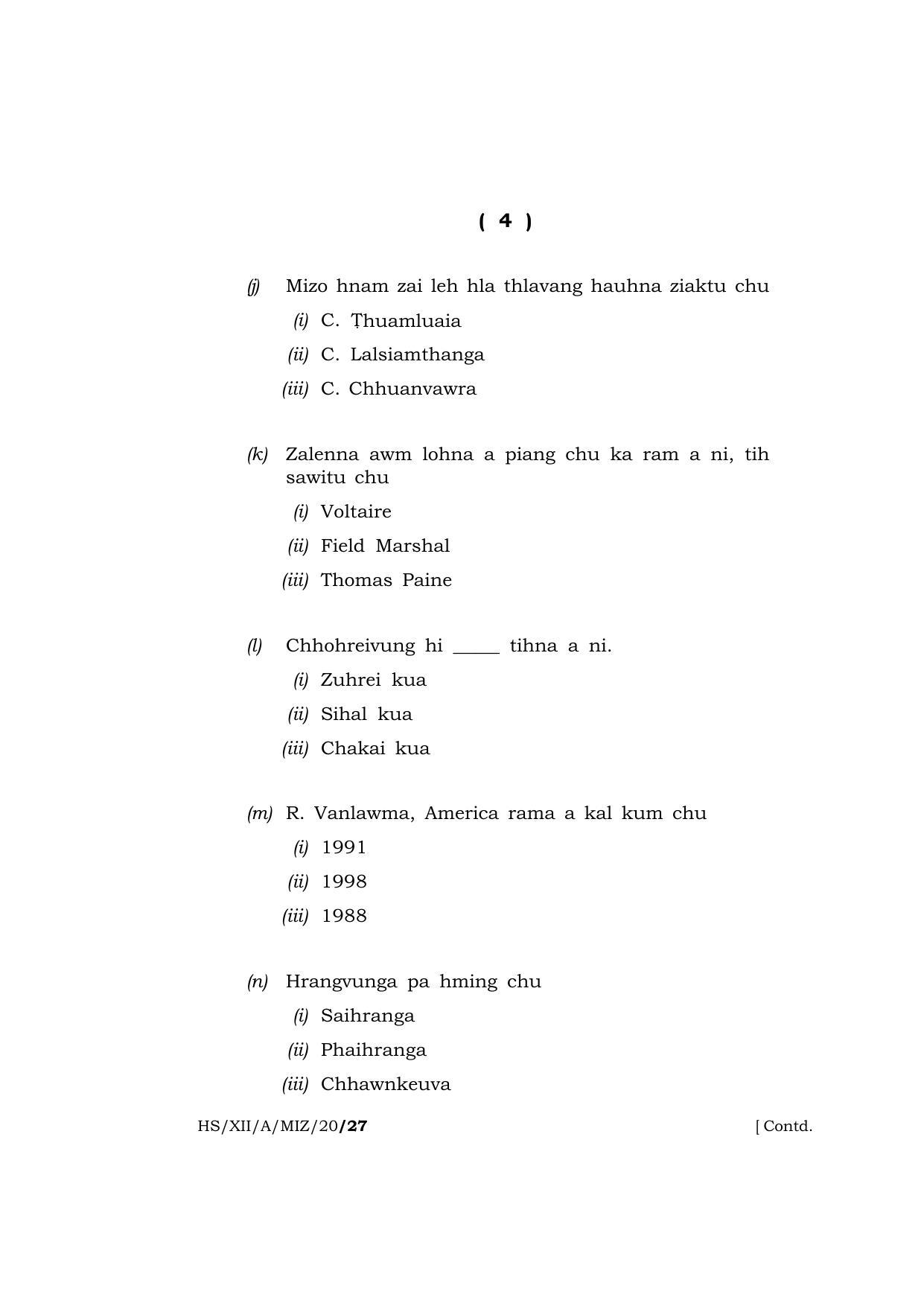 Meghalaya Board (MBOSE) Class 12 MIZO ( ELECTIVE ) 2020 Question Paper - Page 4