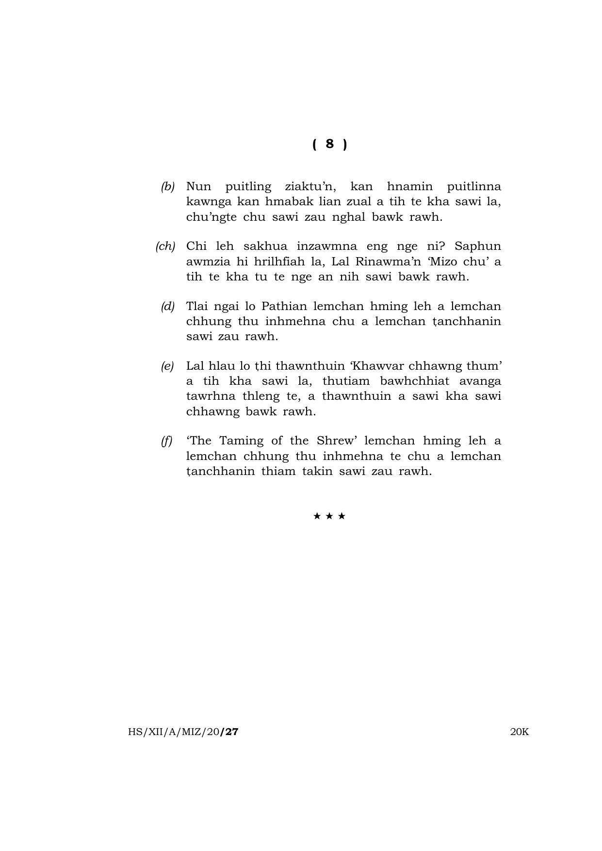 Meghalaya Board (MBOSE) Class 12 MIZO ( ELECTIVE ) 2020 Question Paper - Page 8