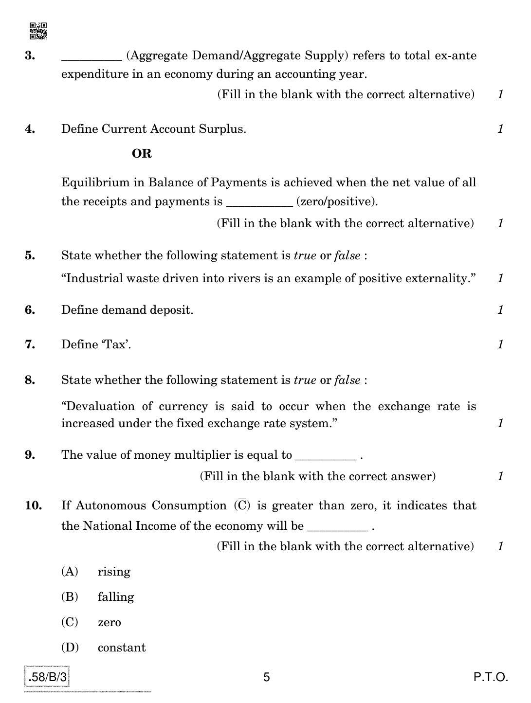 CBSE Class 12 58-C-3 - Economics 2020 Compartment Question Paper - Page 5