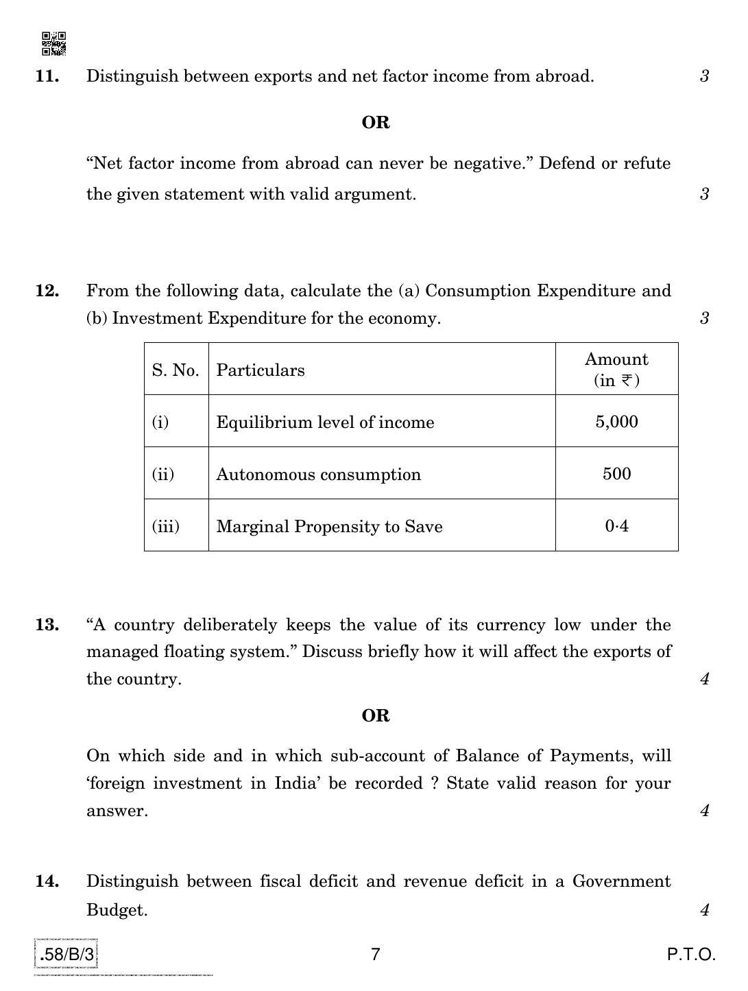 CBSE Class 12 58-C-3 - Economics 2020 Compartment Question Paper - Page 7