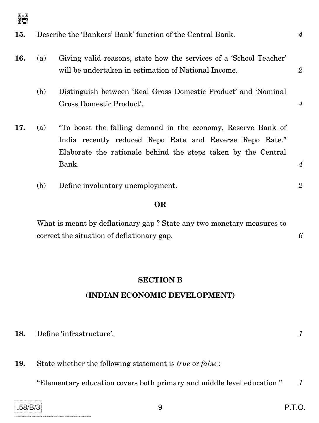 CBSE Class 12 58-C-3 - Economics 2020 Compartment Question Paper - Page 9